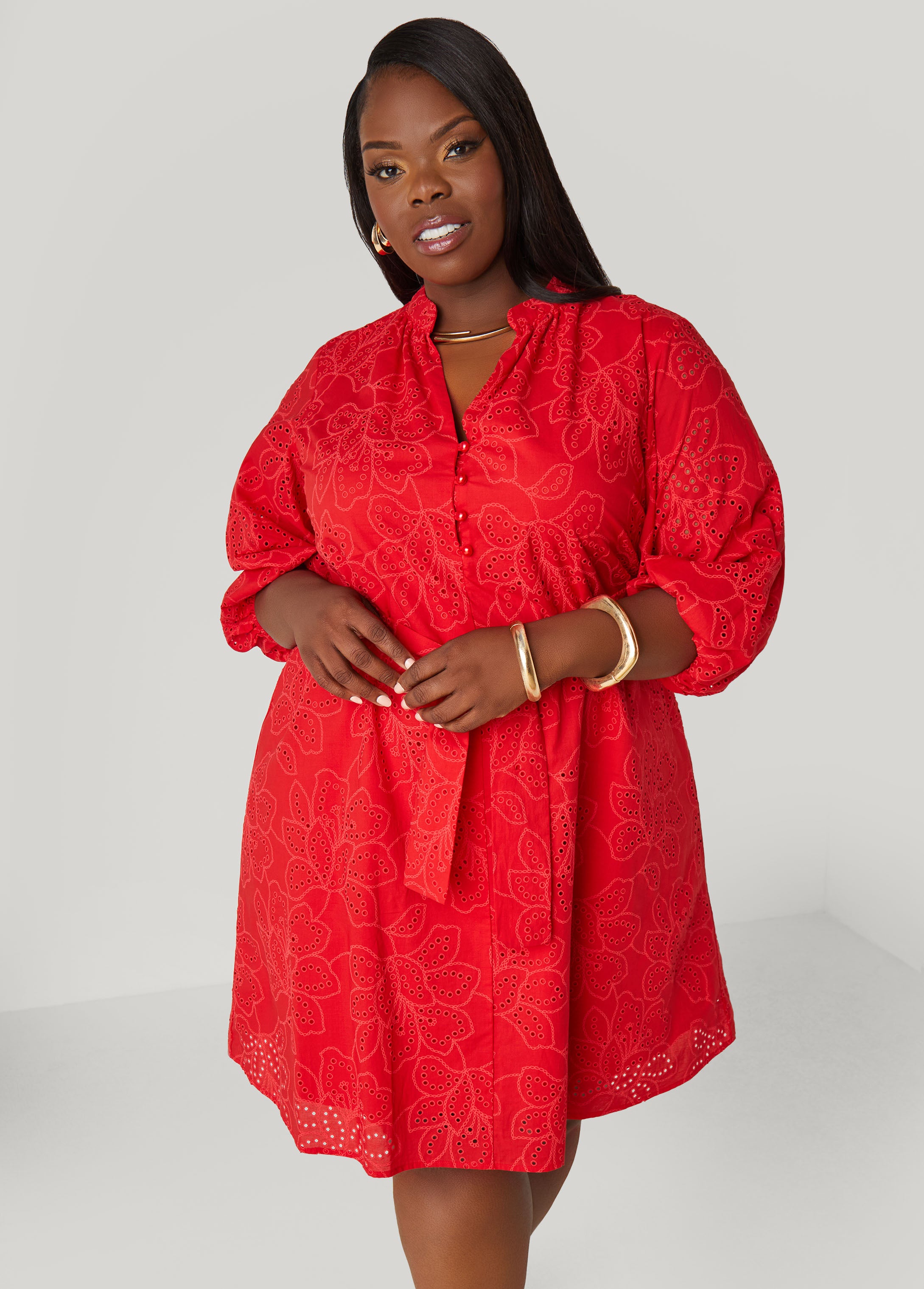 Eyelet Cotton Puff Sleeved Dress、mySite、bengalsvssteelers