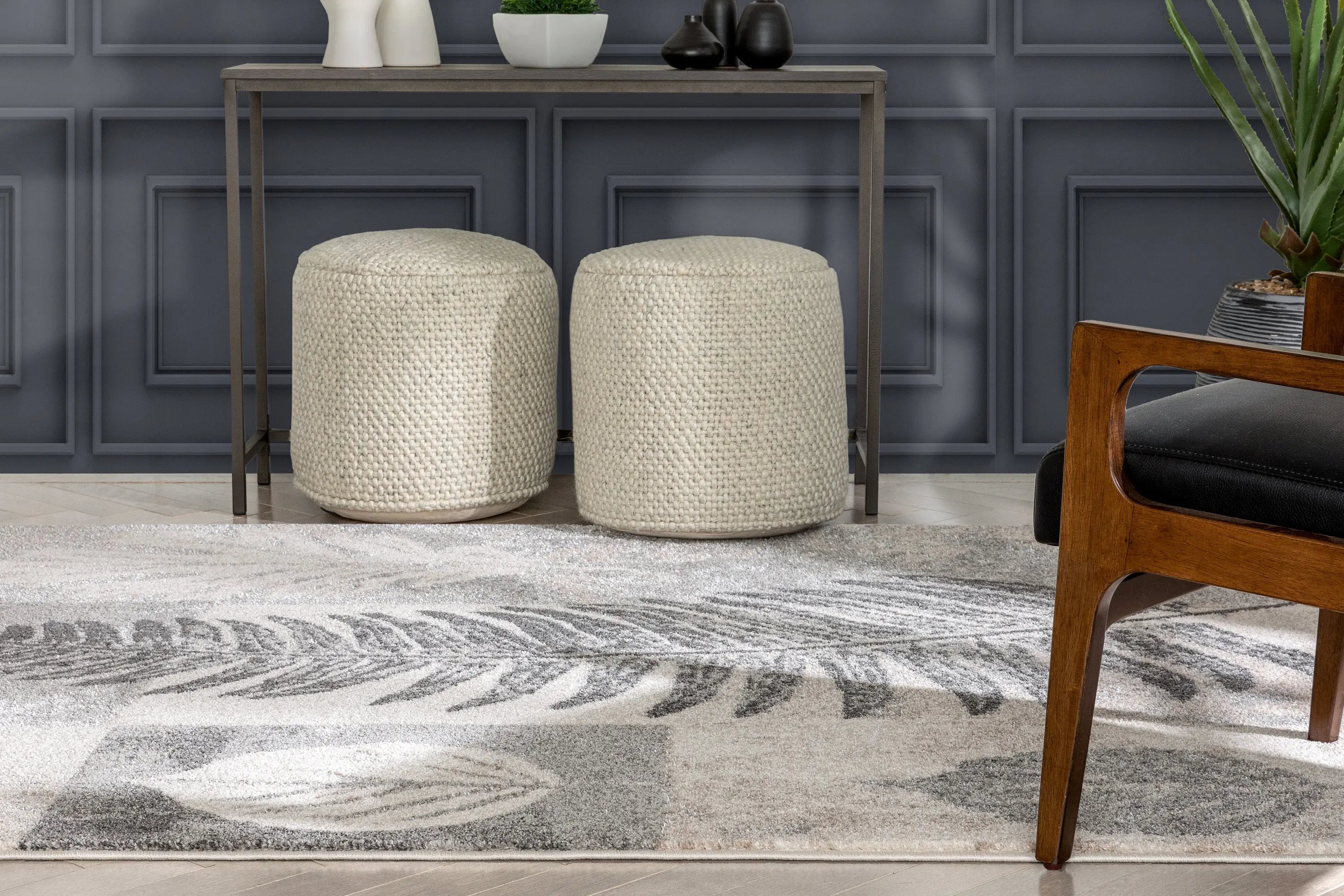 Odette Botanical Transitional Leaves Grey Vintage Rug、mySite、gigharbornorthrealestate