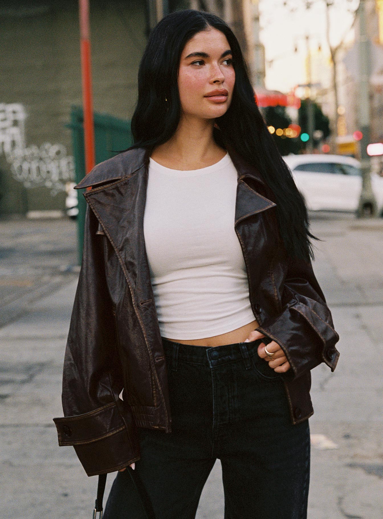 Nicolie Faux Leather Jacket Vintage Washed Brown、mySite、solidvoid