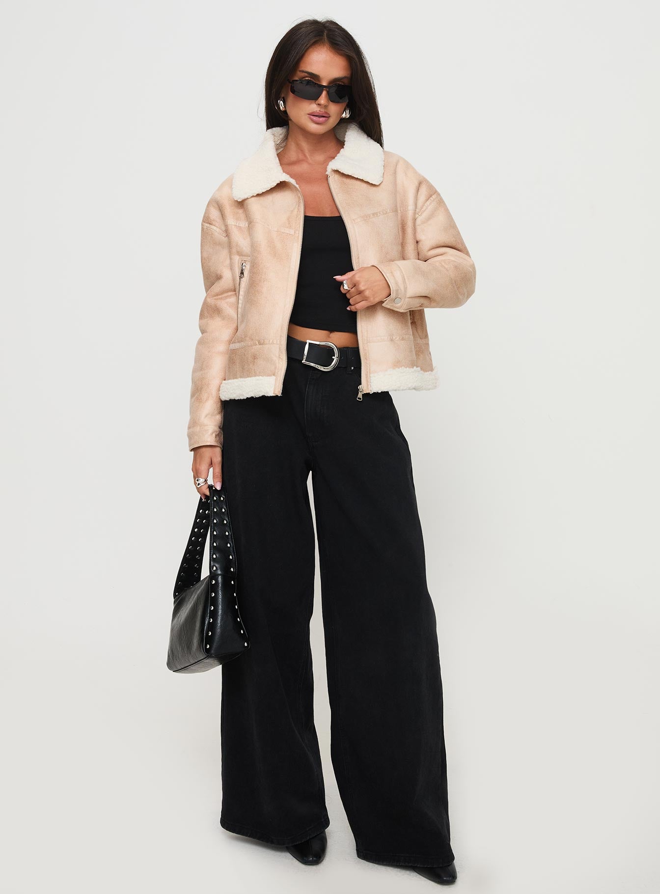 Solara Faux Leather Shearling Jacket Beige、mySite、solidvoid