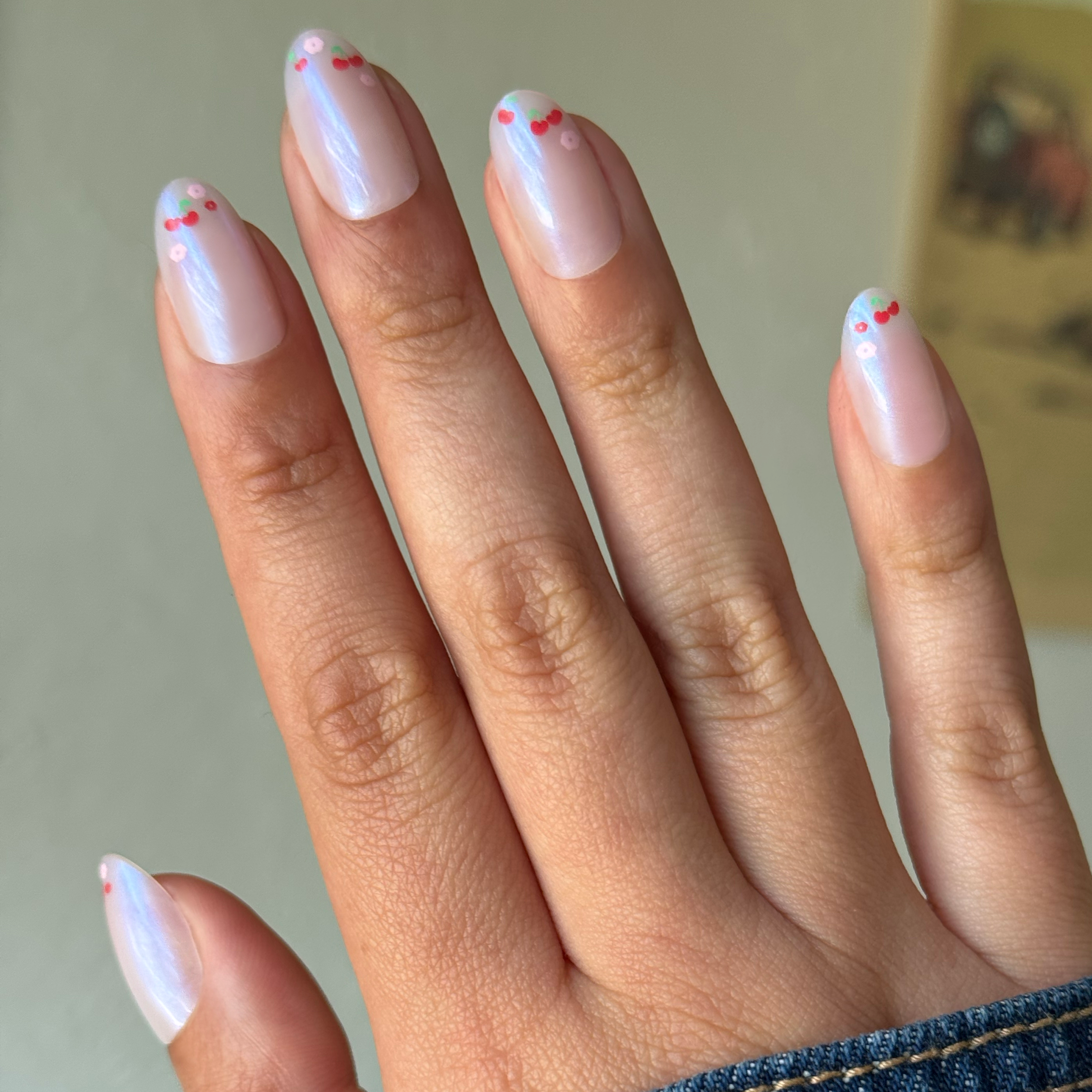 Cherry Floral Chrome French - Press-On | Medium | Oval、mySite、solidvoid