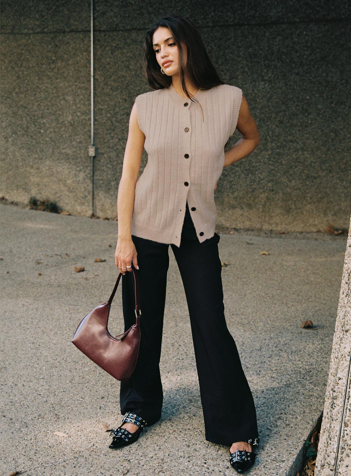 Brookvale Button Up Knit Vest Beige、mySite、solidvoid