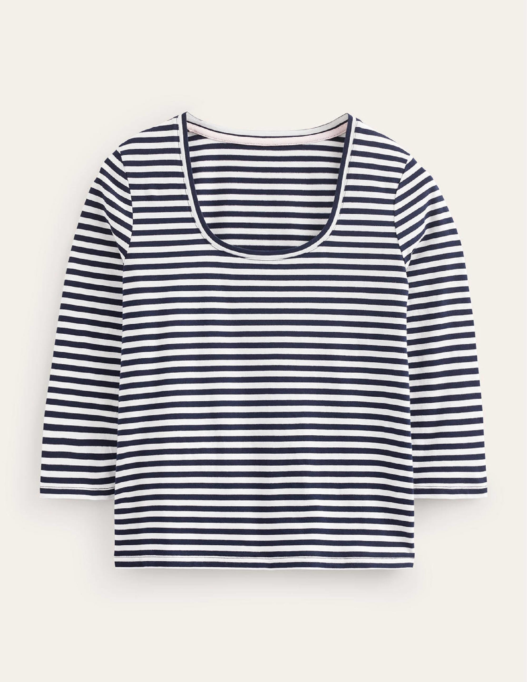  3/4 Sleeve Scoop Neck Top-Ivory, Navy、mySite、ashleygrahame