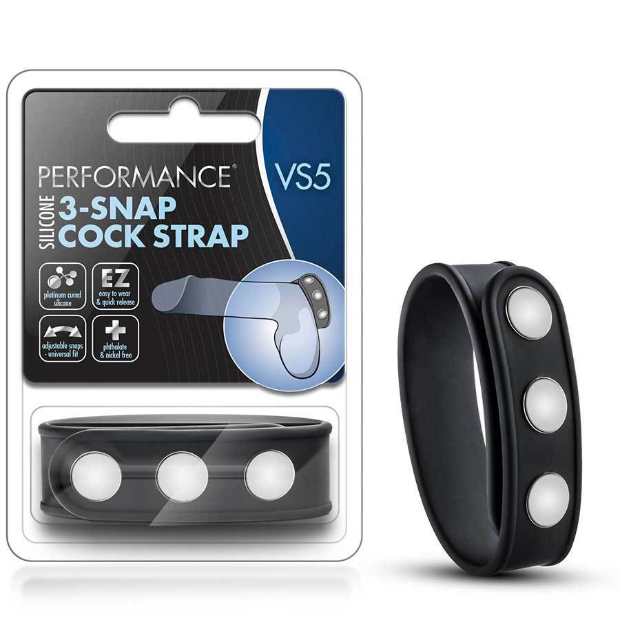 Performance 3 Snap Adjustable Black Silicone Cock Ring for Men、mySite、bottomscart