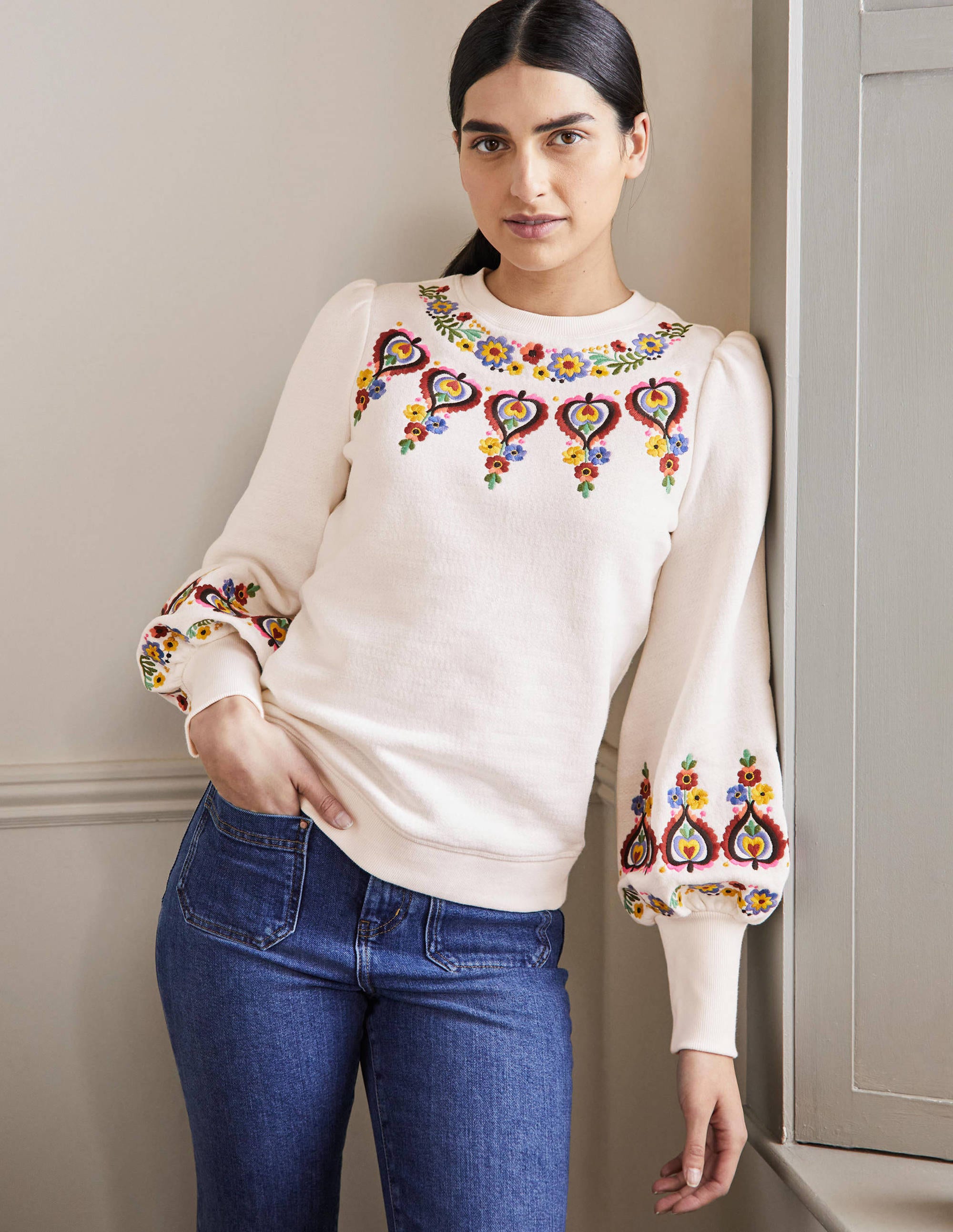  Embroidered Blouson Sweatshirt-Ivory Embroidery、mySite、ashleygrahame