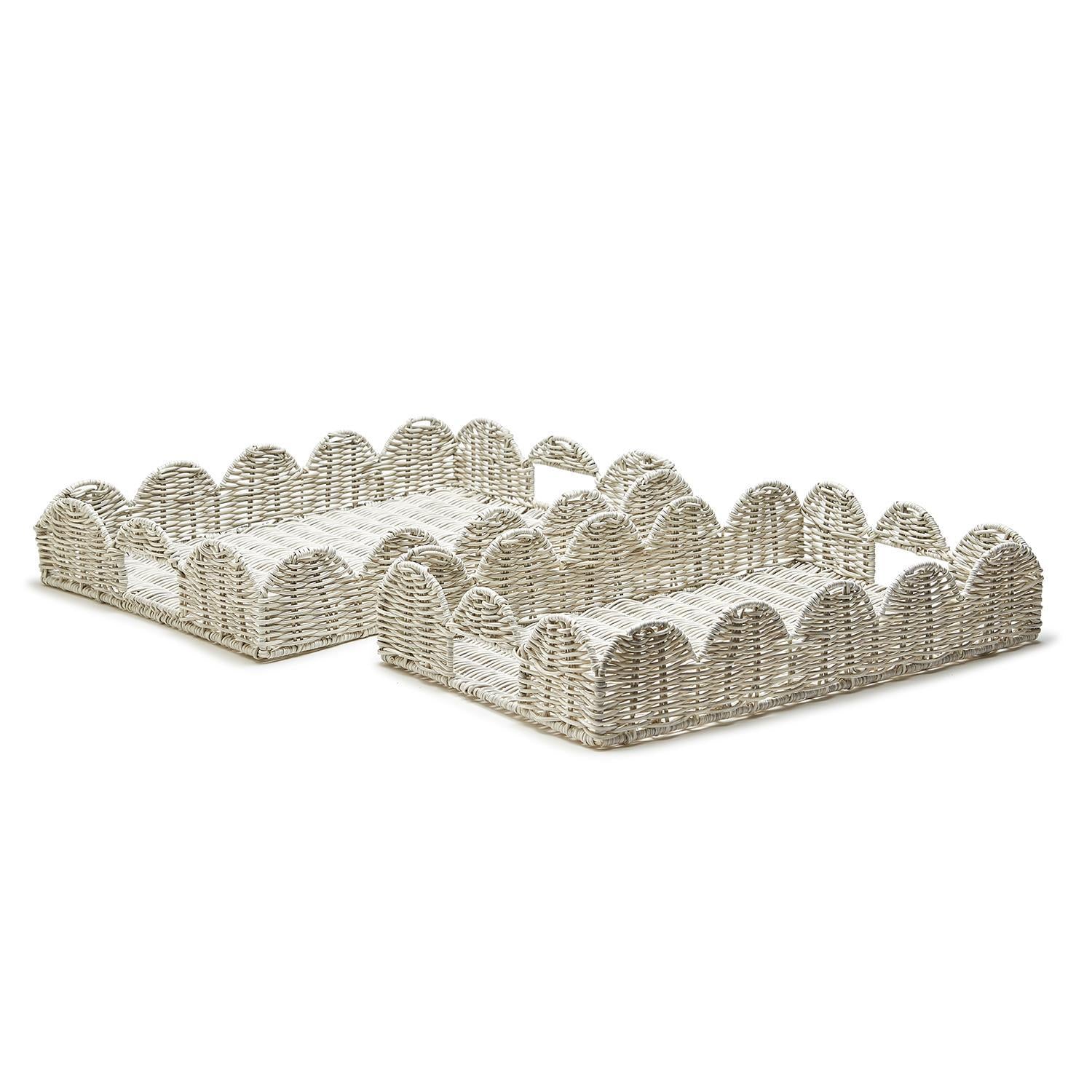  Wicker Rectangle Tray Scalloped Edge Set of 2、mySite、elrpsem3k