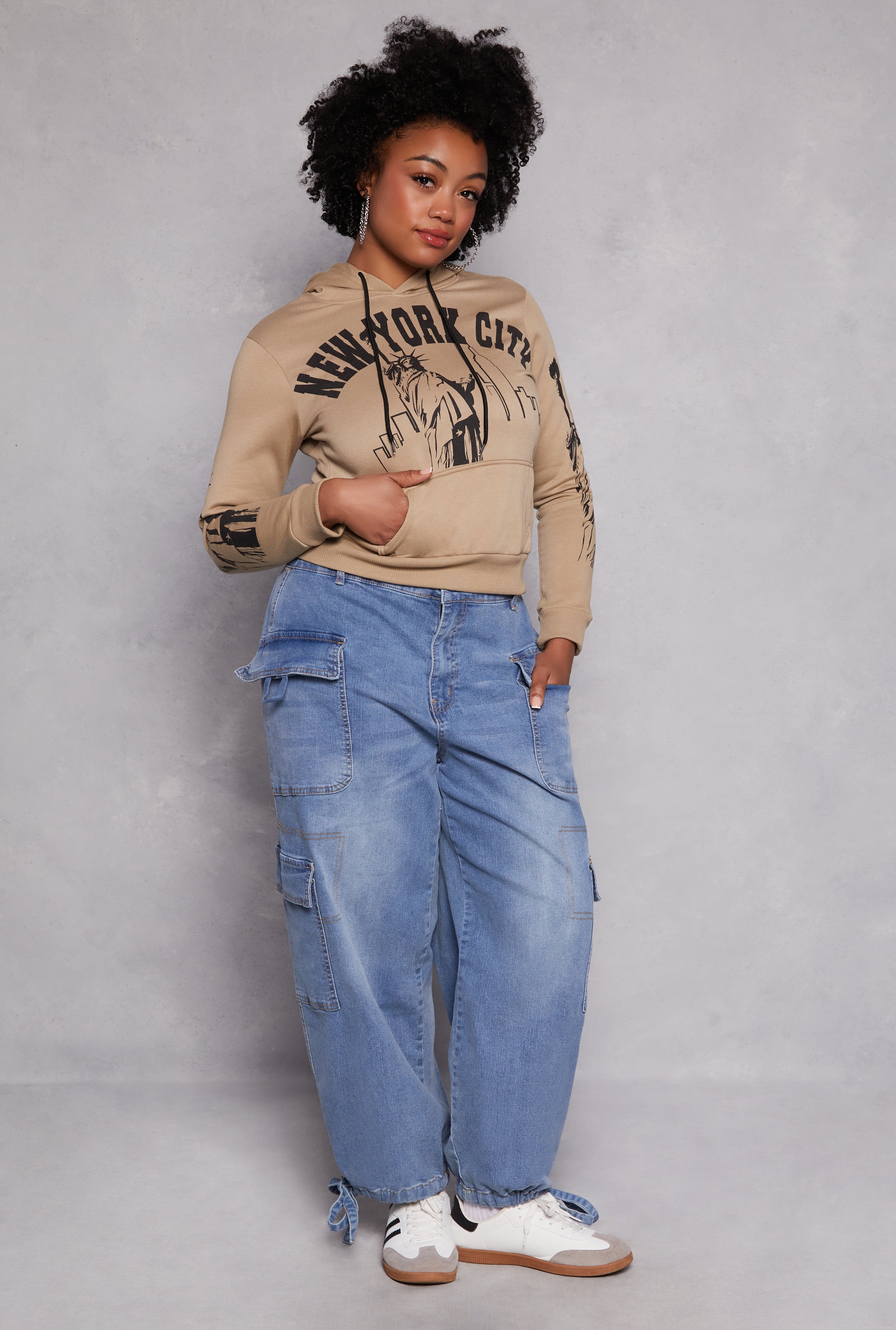 Plus Size Almost Famous Tie Hem Cargo Jeans、mySite、camillekostekn