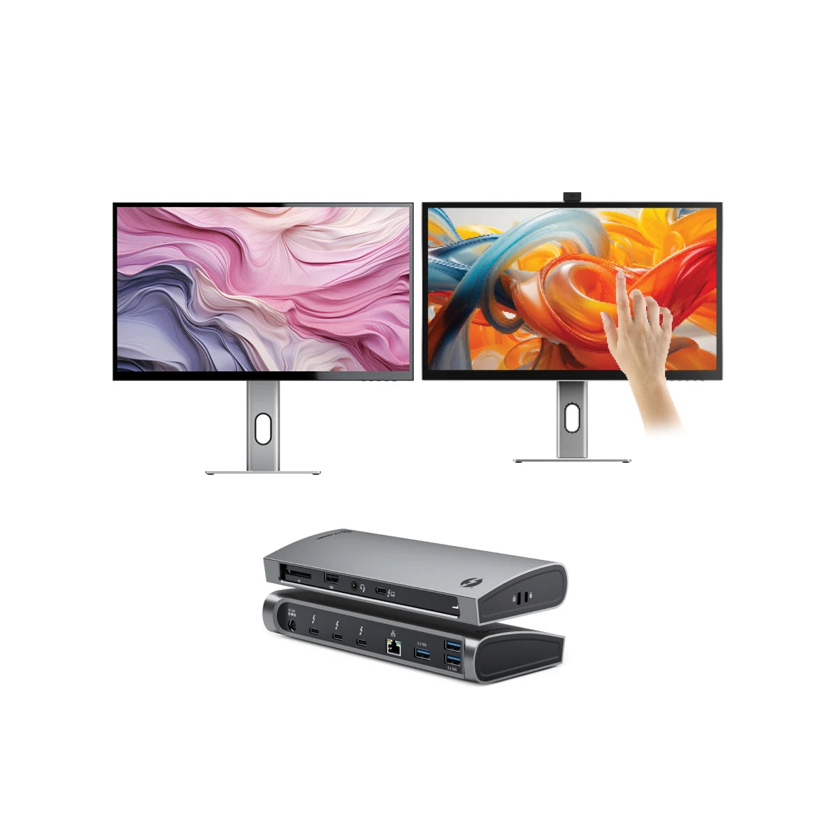 CLARITY 27 UHD 4K Monitor + Clarity Pro Touch 27 UHD 4K Monitor with 65W PD, Webcam and Touchscreen + Thunderbolt 4 BLAZE Docking Station、mySite、fannypackpong