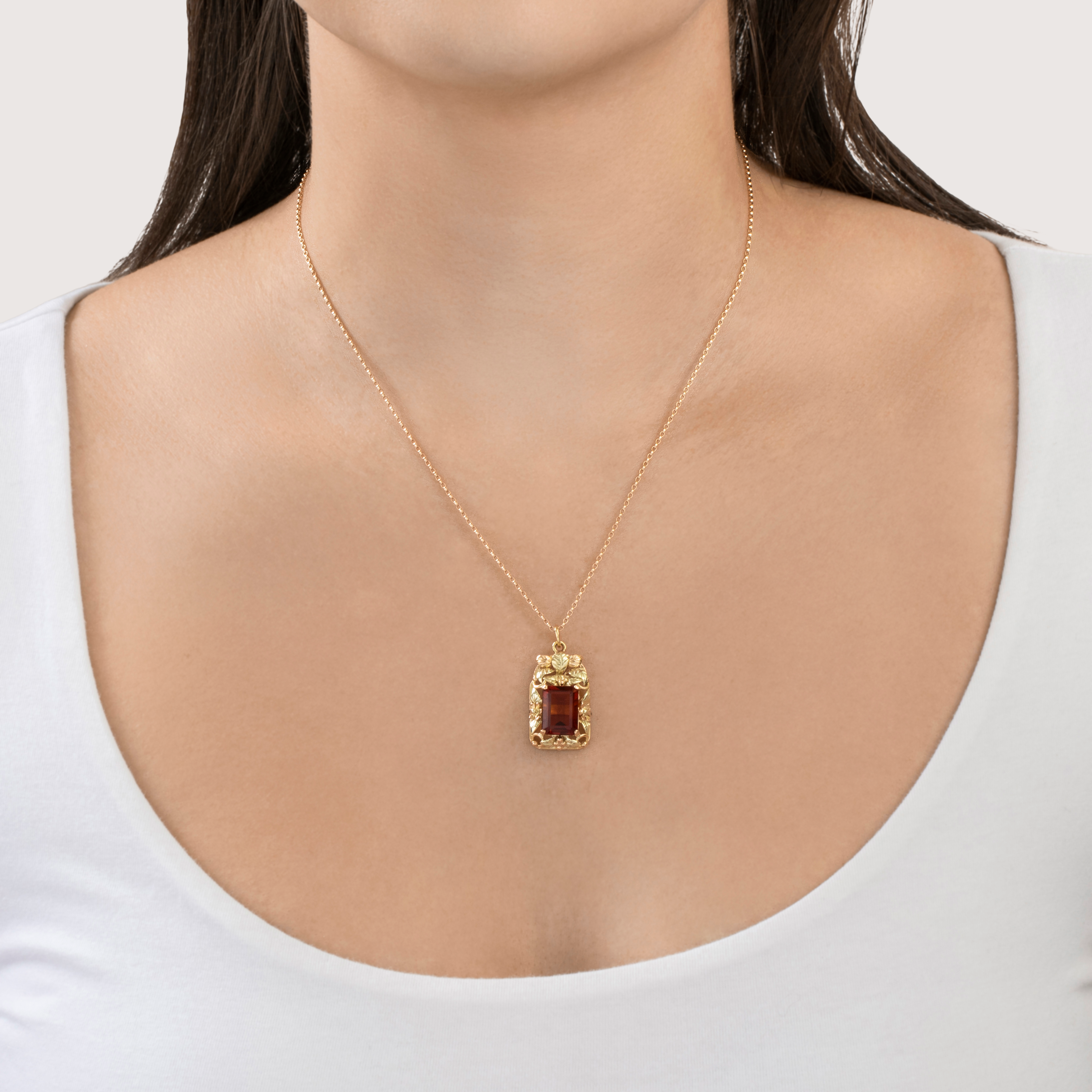 Vintage Heavy 18k Yellow & Rose Gold 4.5ct Madeira Citrine Leafy Floral Pendant、mySite、hinf8tx79