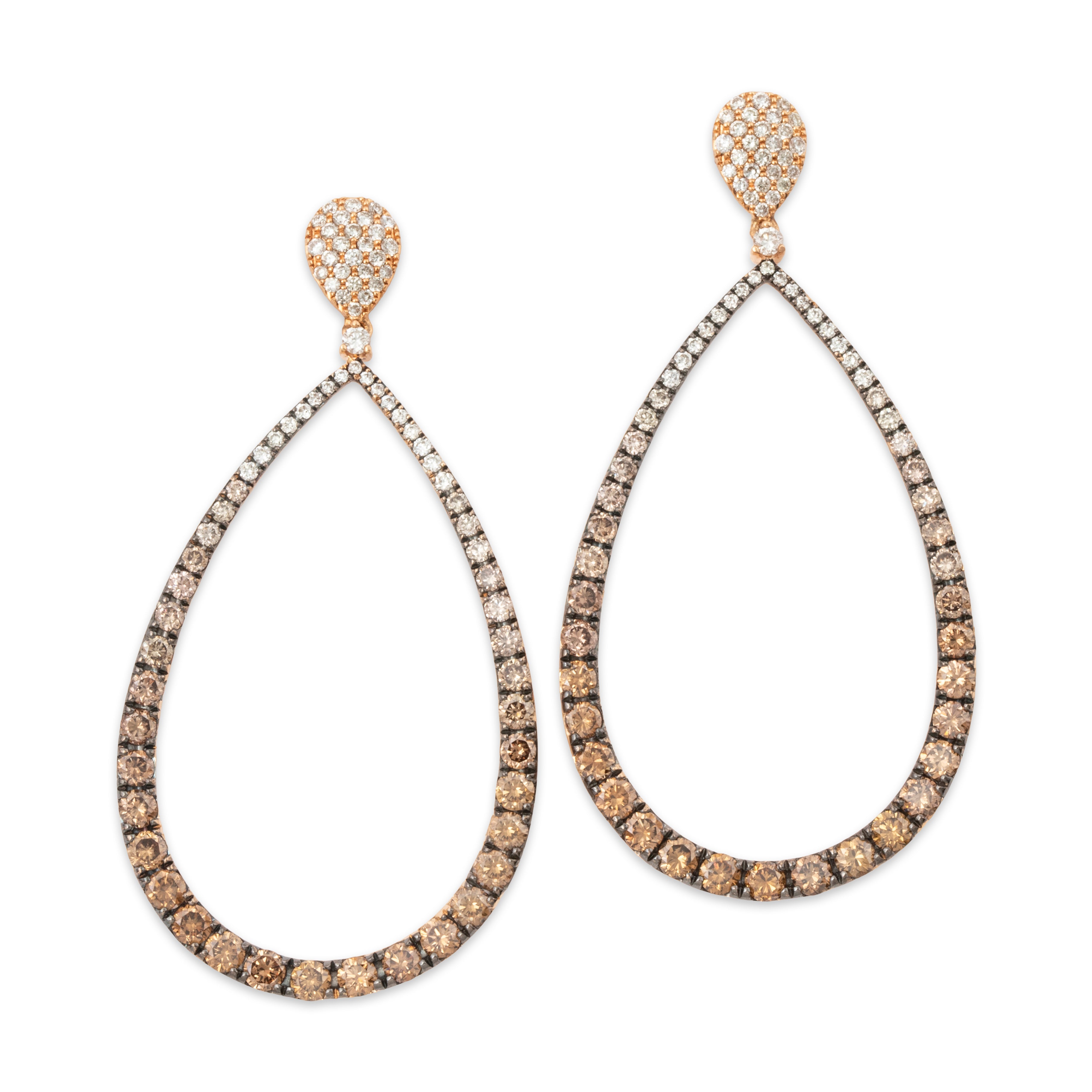 Vintage 14k Rose Gold 2.76cttw White & Champagne Diamond Dangle Earrings、mySite、hinf8tx79