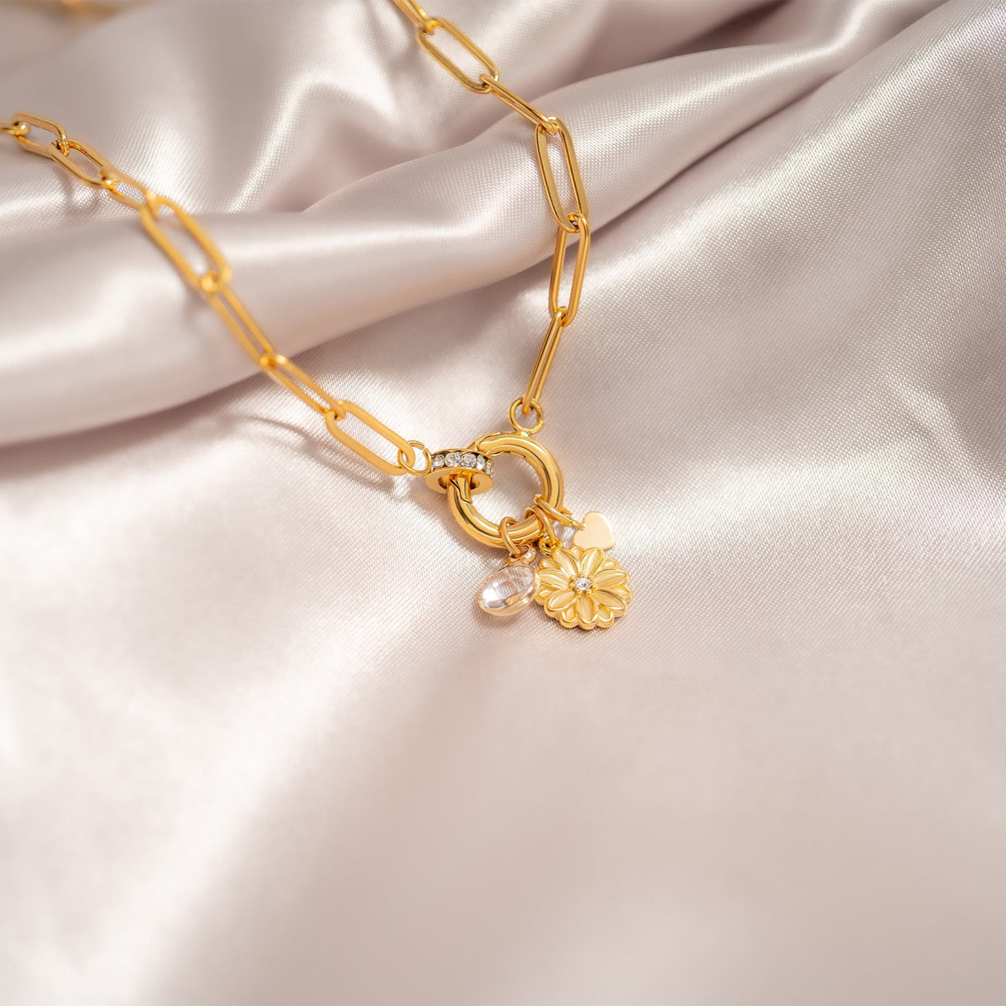 18K Gold PVD Paperclip CZ Carabiner Charm Holder Necklace / CHN0077、mySite、dreamappss