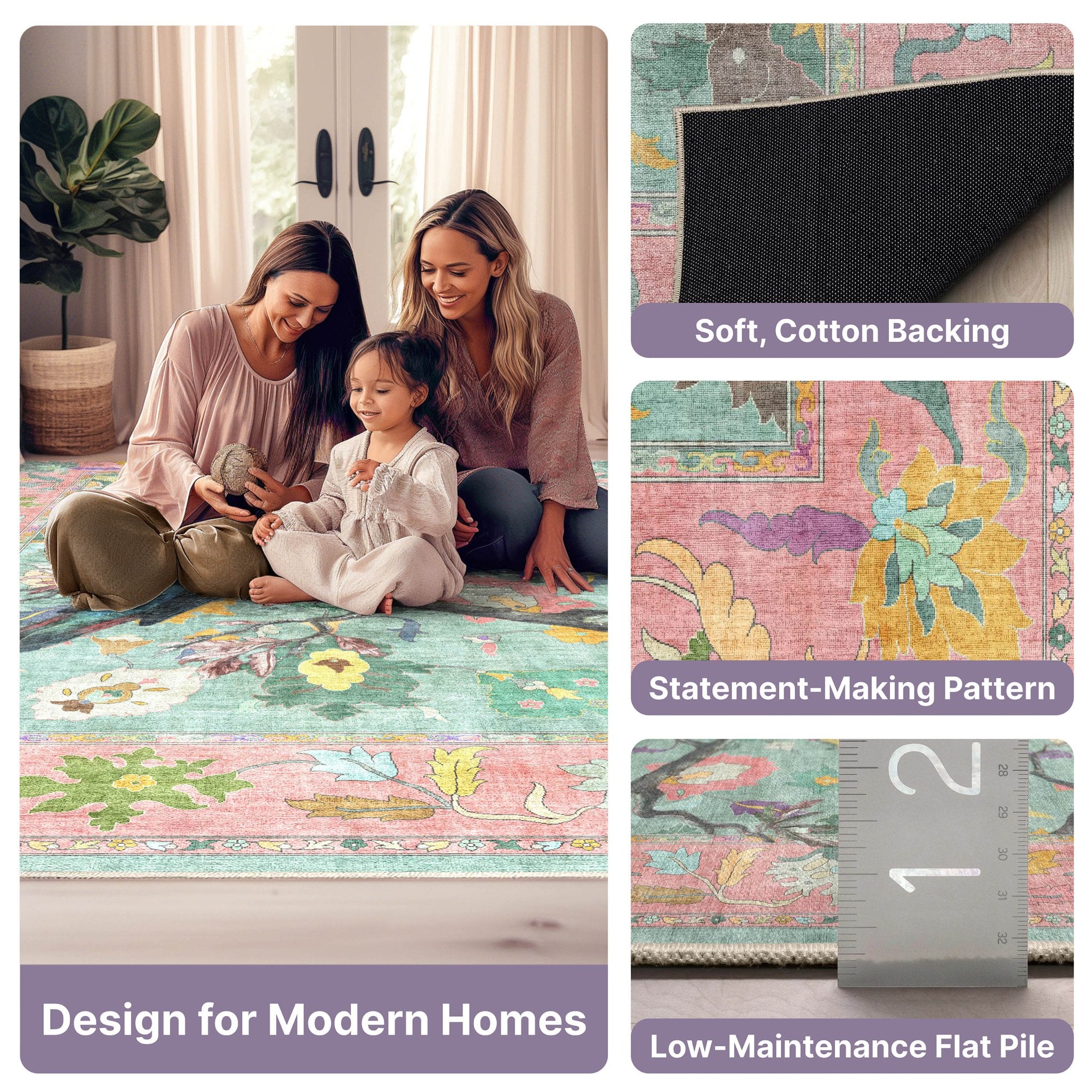 Apollo Botanical Floral Rug for Living Room, Dining Room, Bedroom and Kitchen、mySite、gigharbornorthrealestate