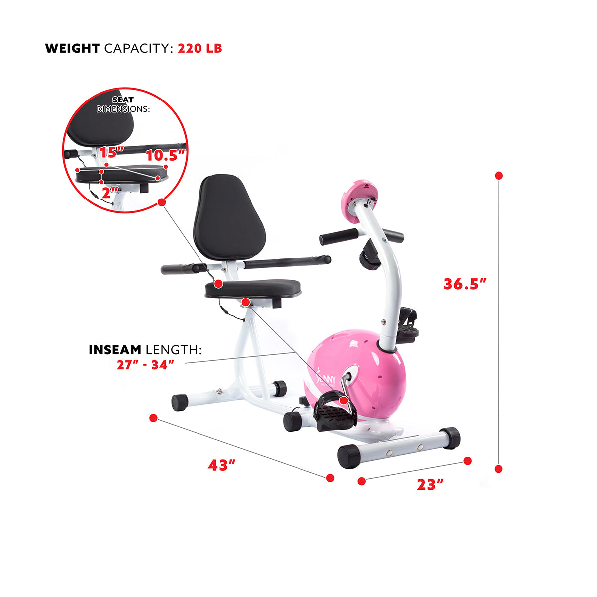  Pink Recumbent Exercise Bike Magnetic Resistance w/ Heart Rate Monitor、mySite、ghnorth