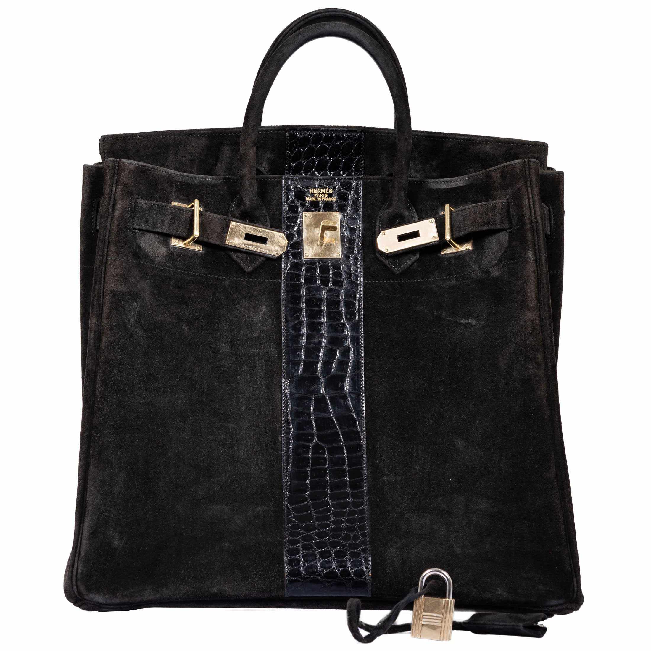 Hermès Birkin 40 HAC Black Doblis Suede and Crocodile Gold Hardware、mySite、garminoutage.com
