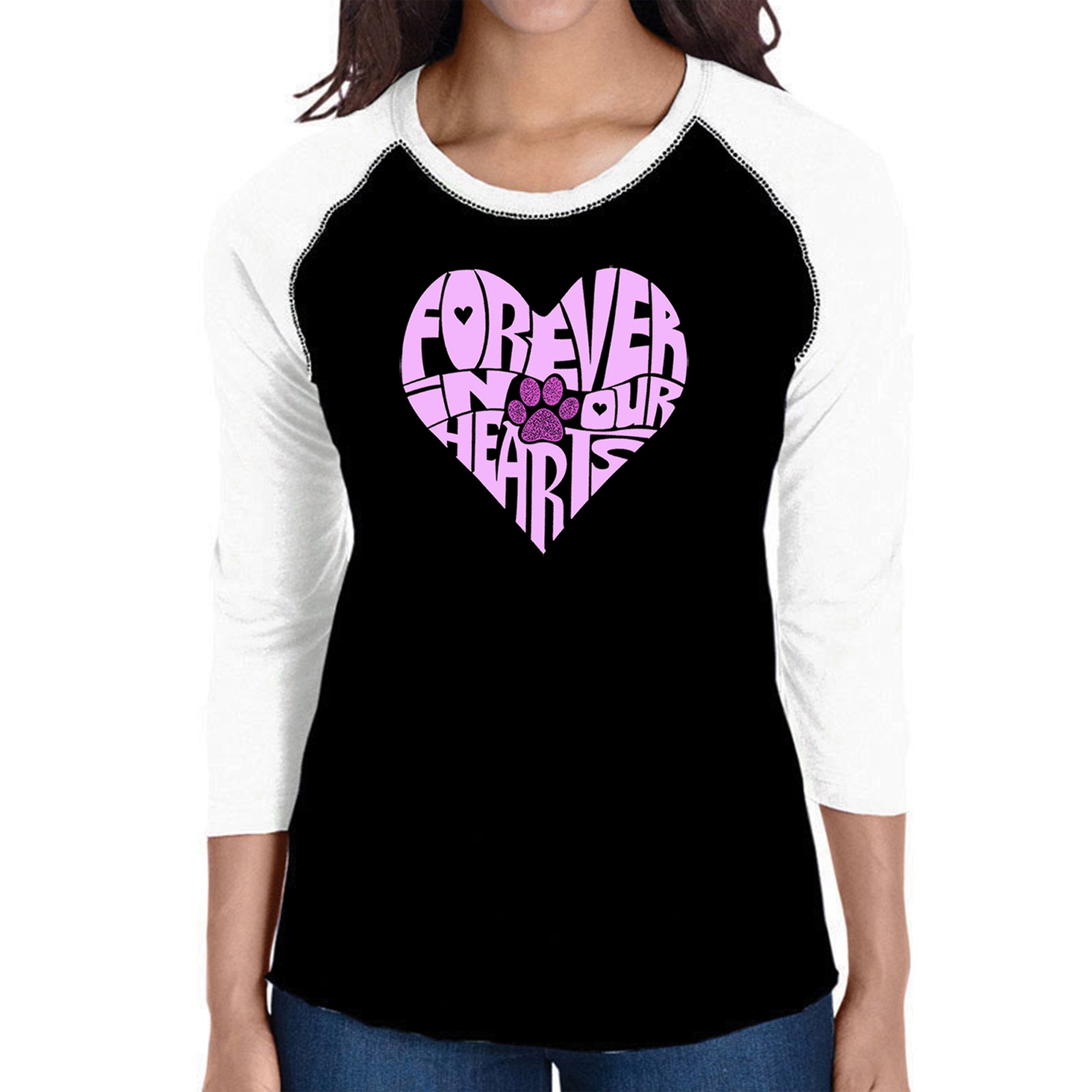 Forever In Our Hearts - Women's Raglan Word Art T-Shirt、mySite、camillekostekn