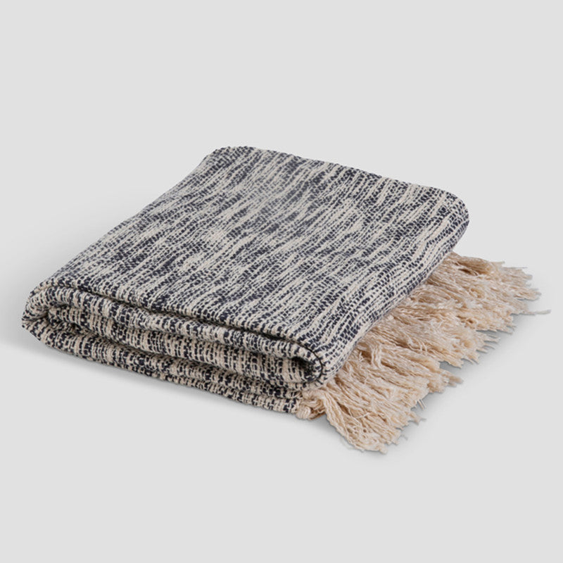 Cotton Throw Blanket | Woven Design | White & Blue | 168 x 120 cm、mySite、camillekostekn