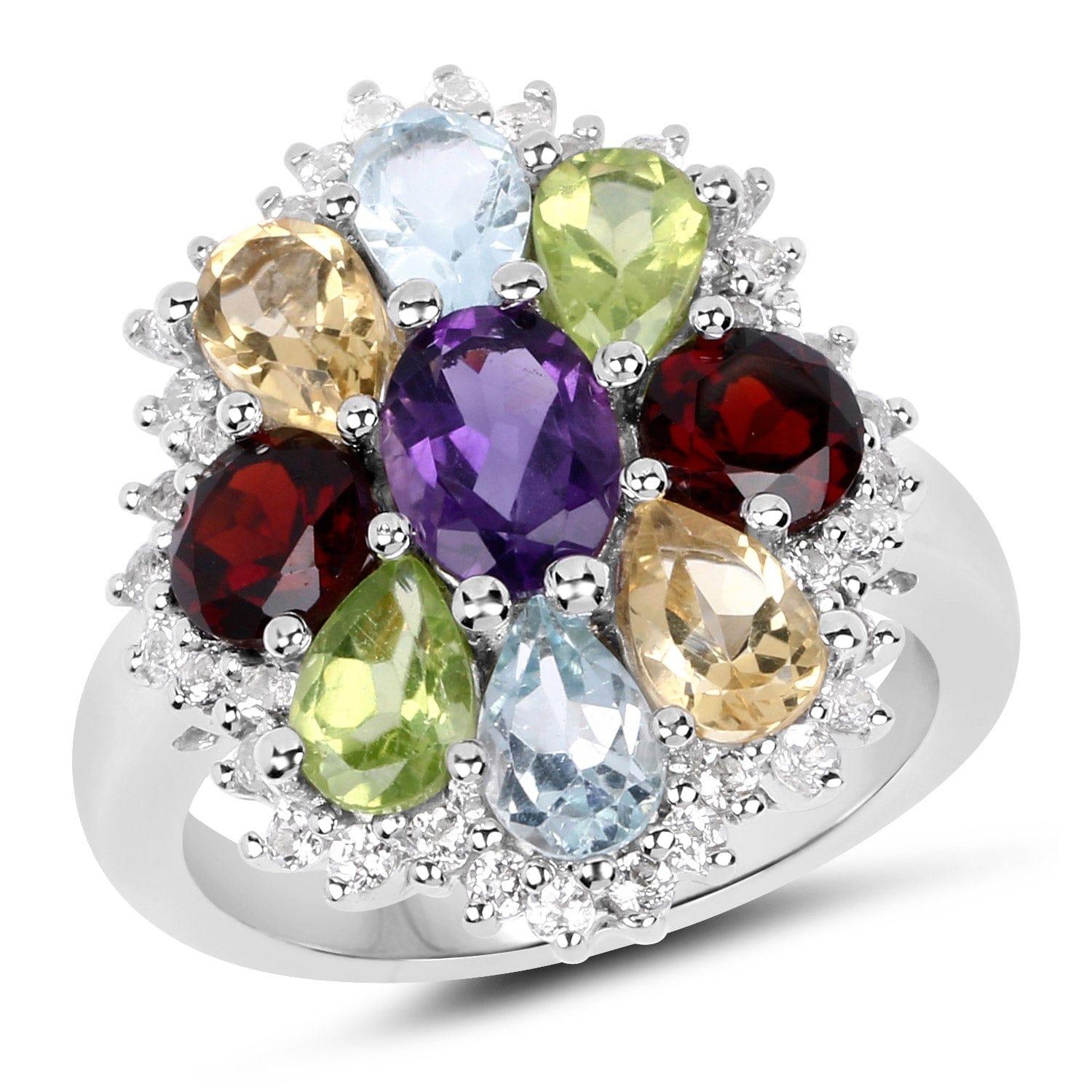 Multi-Gemstone Ring in Sterling Silver-Amethyst, Peridot, Garnet, Topaz、mySite、g9winljtr