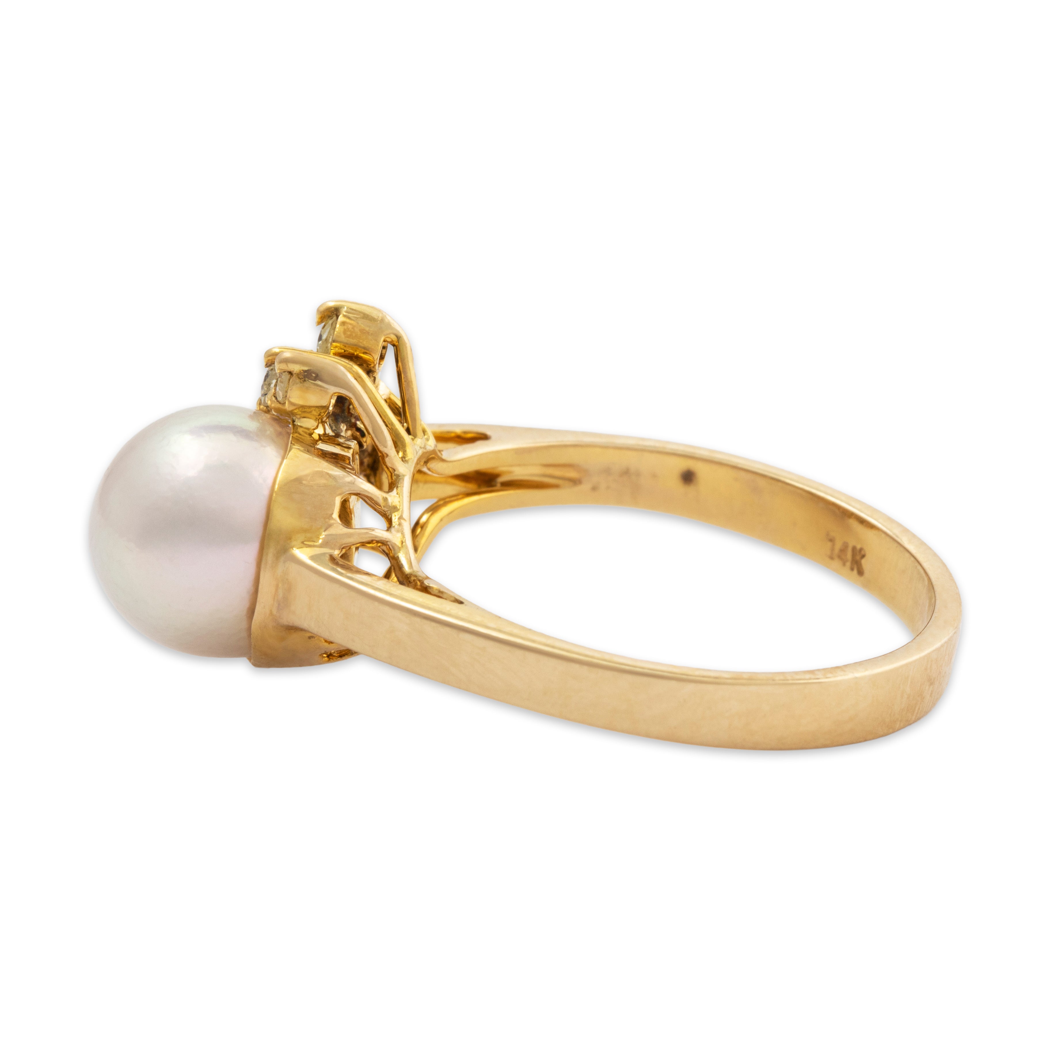 Vintage 14k Yellow Gold Pearl Diamond Asymmetric Splendor Ring 7.75、mySite、hinf8tx79