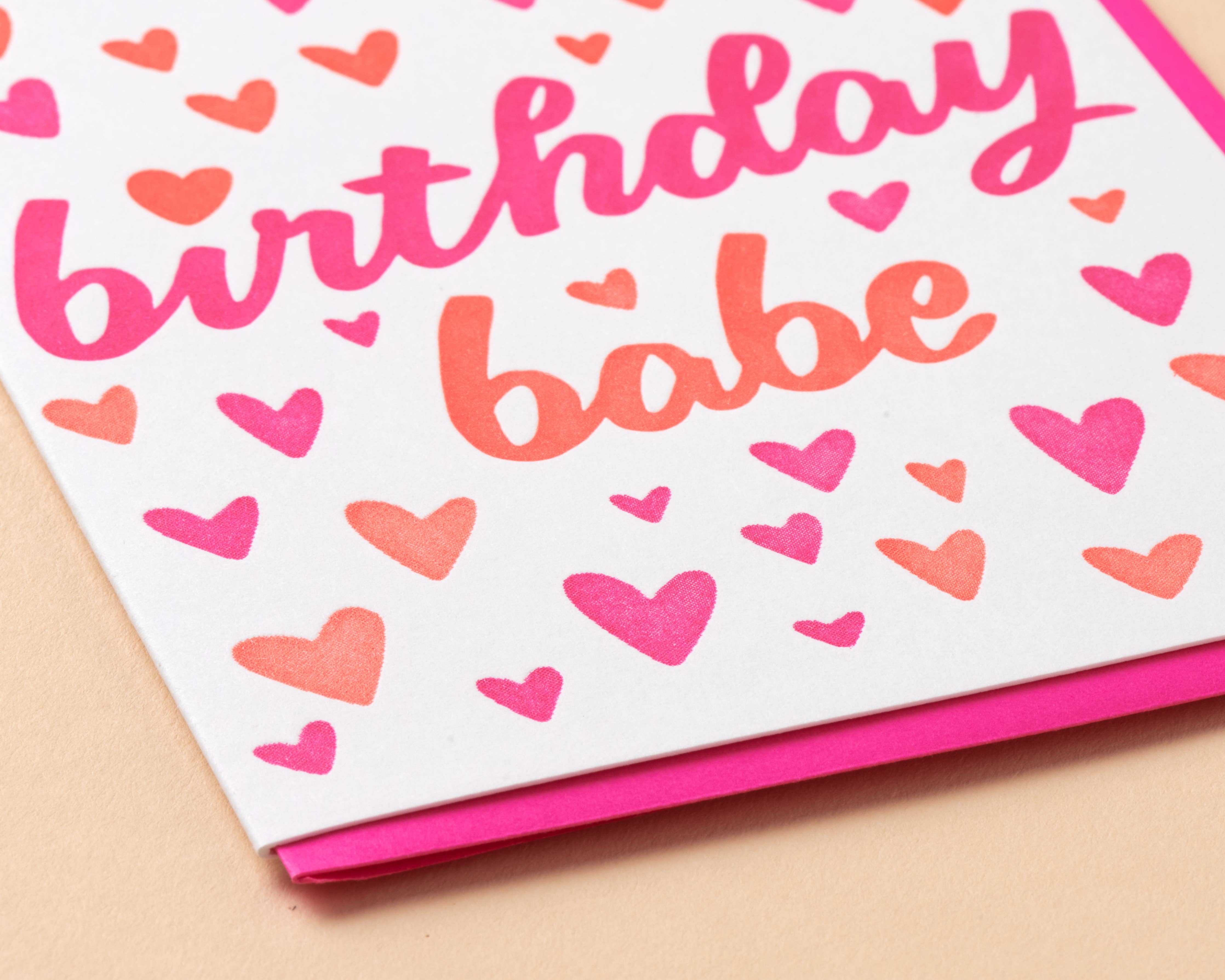 And Here We Are - Birthday Babe Letterpress Greeting Card - Barbie, Hearts - Made in USA - Summer、mySite、garagedoors4me
