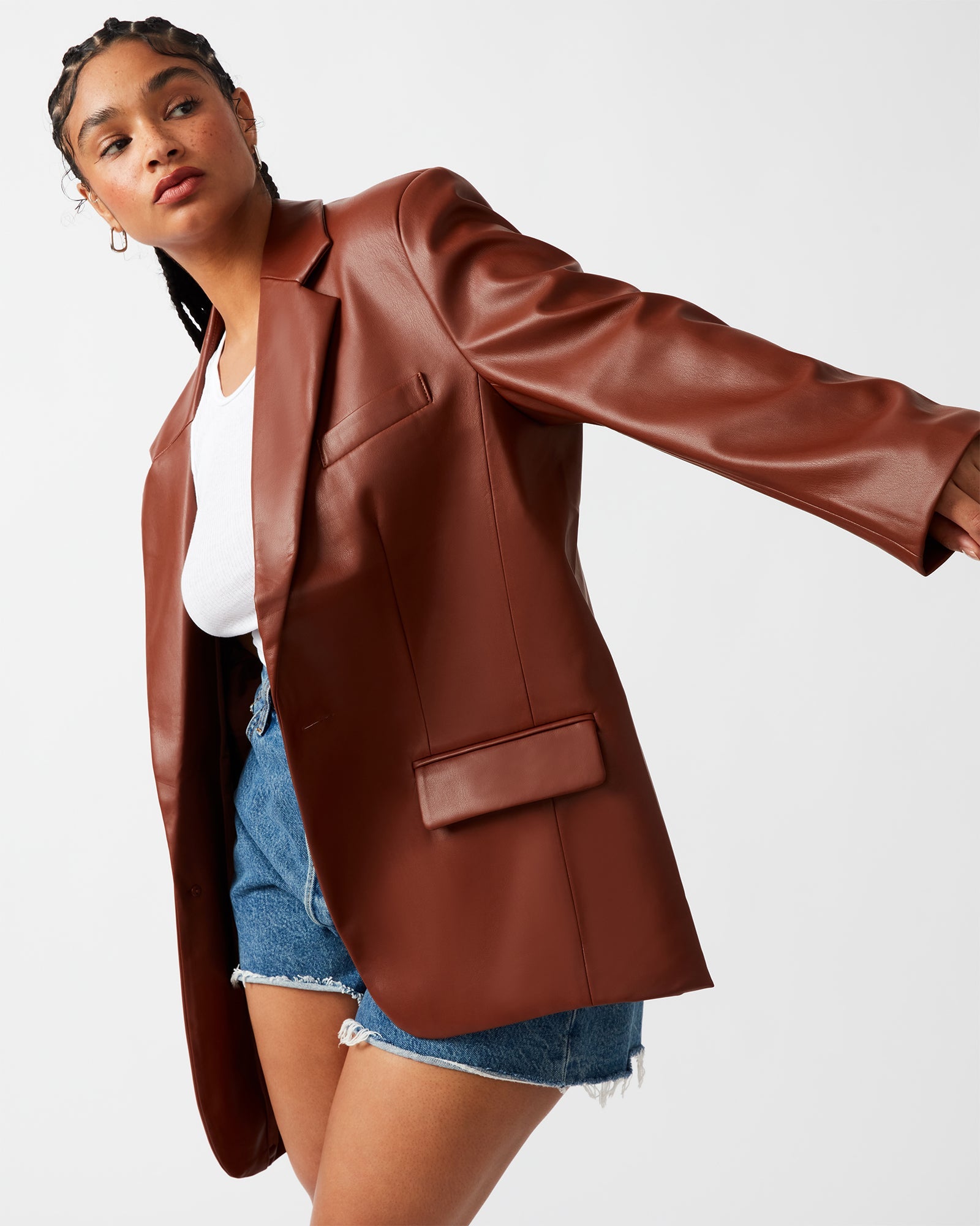 IMAAN FAUX LEATHER BLAZER COGNAC - SM REBOOTED、mySite、gtrtttuynbv