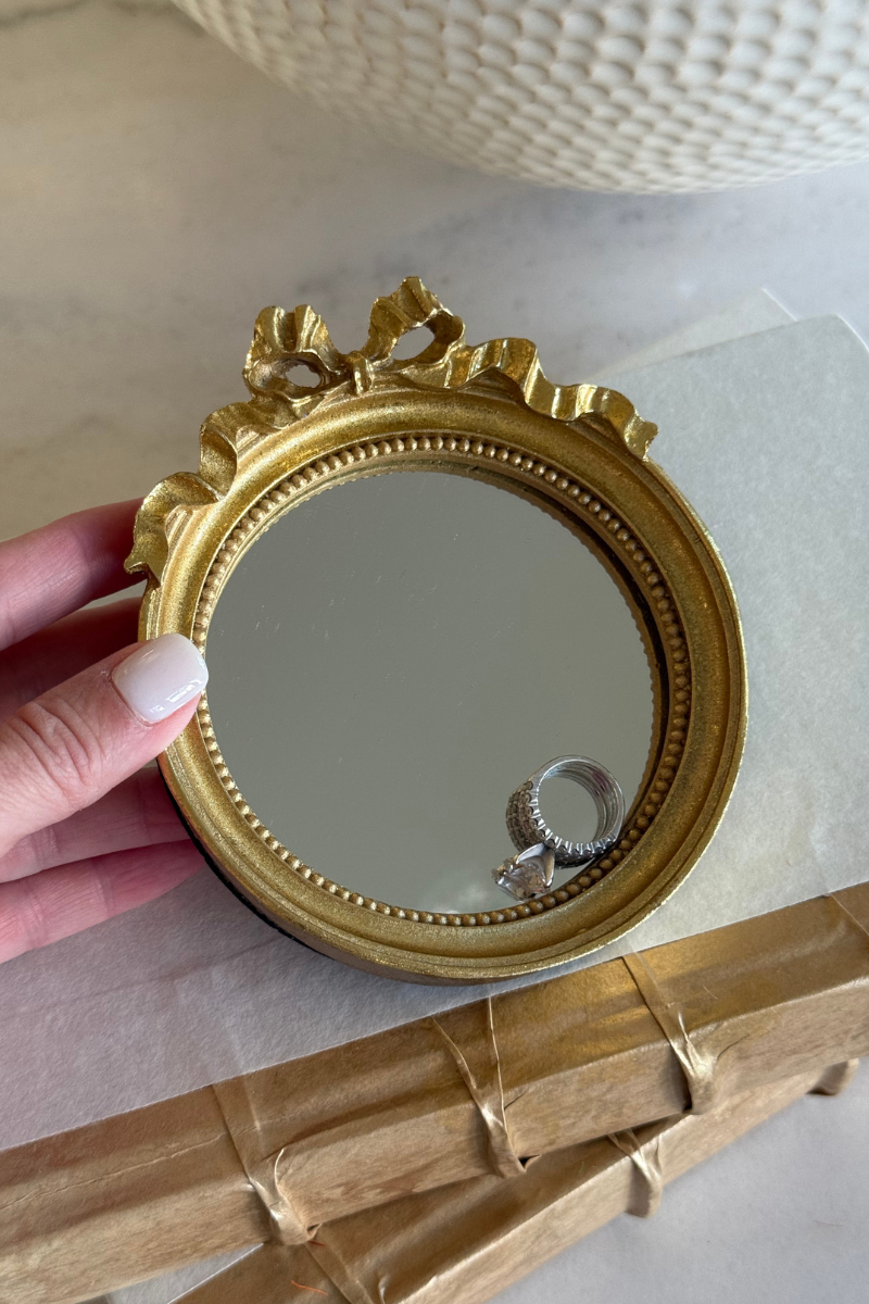 Vintage Round Mirror Trinket Tray with Accent Bow、mySite、hinf8tx79