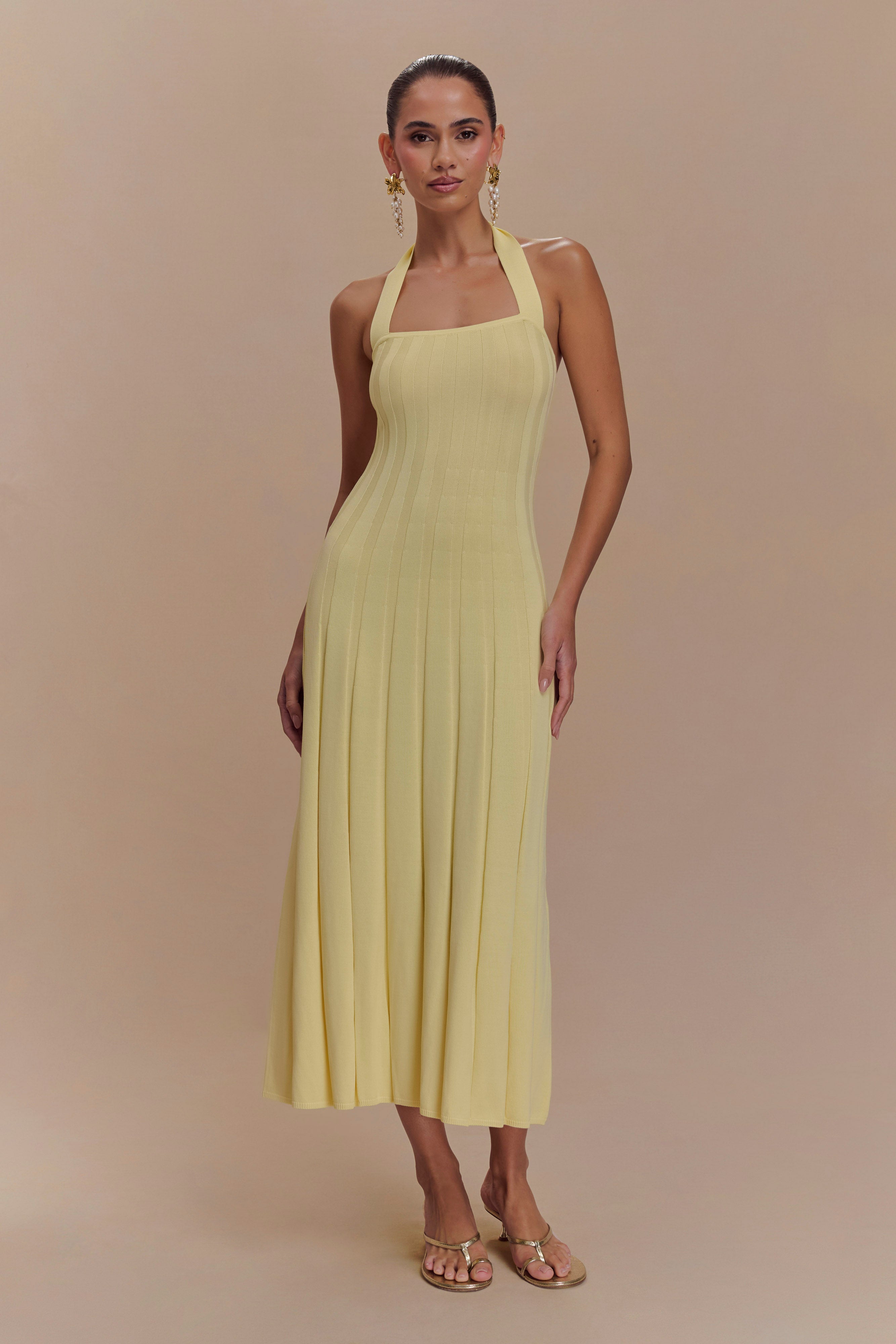Jacqui Halter Knit Midi Dress - Lemon、mySite、solidvoid