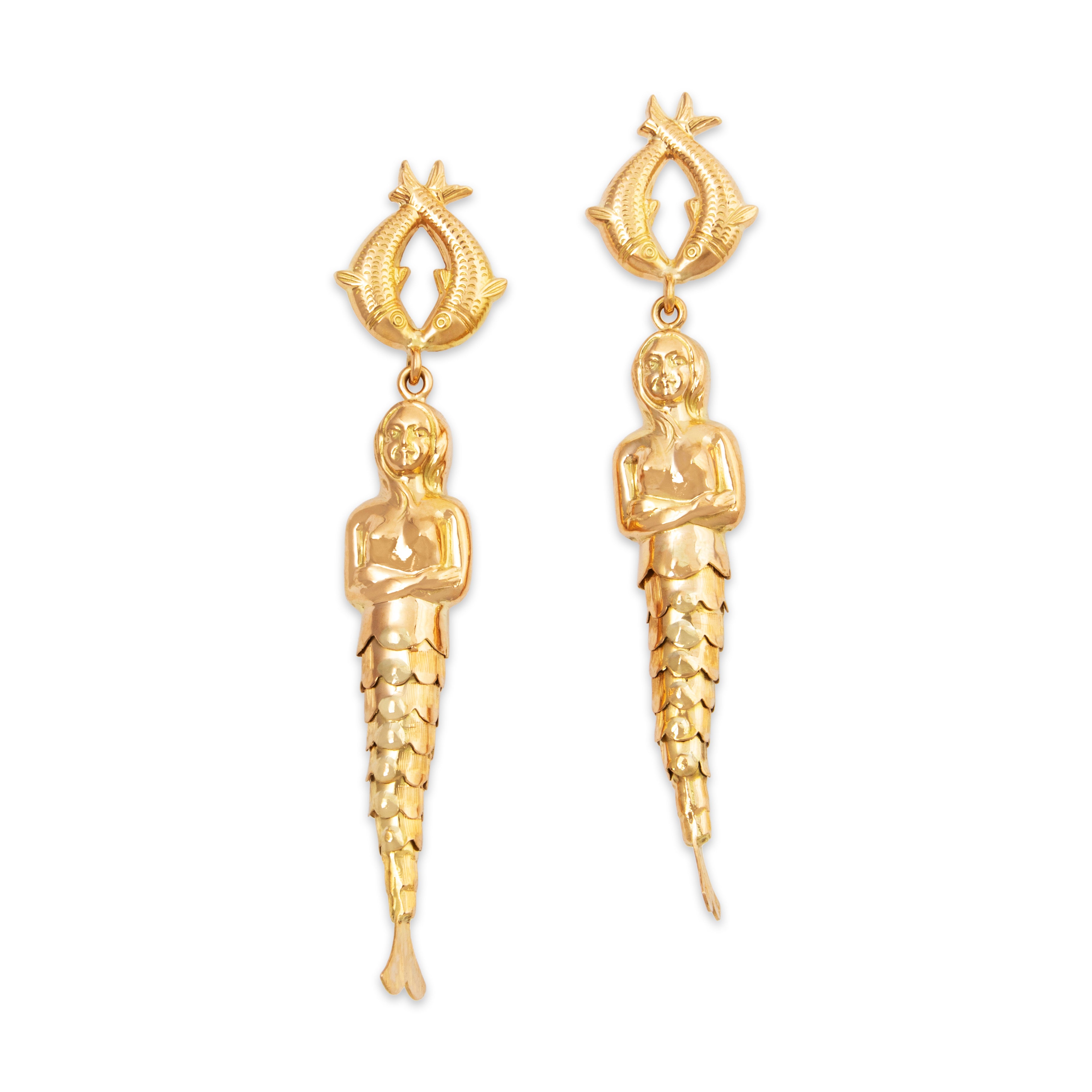 Vintage Large 18k Yellow Gold Incredible Articulated Mermaids Dangle Earrings、mySite、hinf8tx79