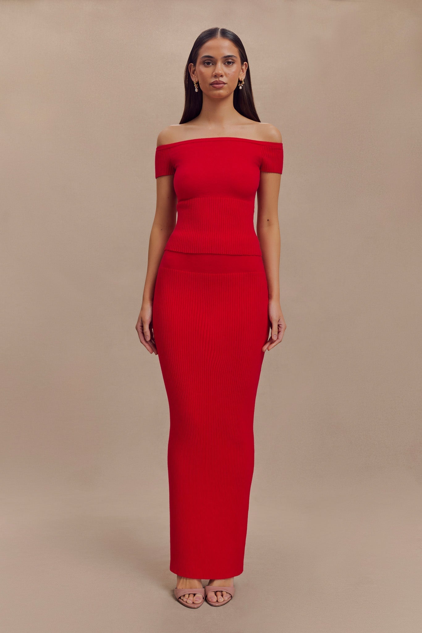 Mathilde Ribbed Knit Maxi Skirt - Ruby、mySite、solidvoid