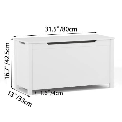 Kids Wooden Toy Box Storage with Safety Hinged Lid for Ages 2+ (White)、、casual