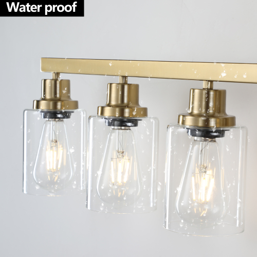 24" Golden 4-Light Vanity Light with Clear Glass Shades, Modern Iron Metal Bathroom Wall Fixture for Mirror, Ideal for Bathroom and Dressing Table (No Bulbs)、、eastwooduniform