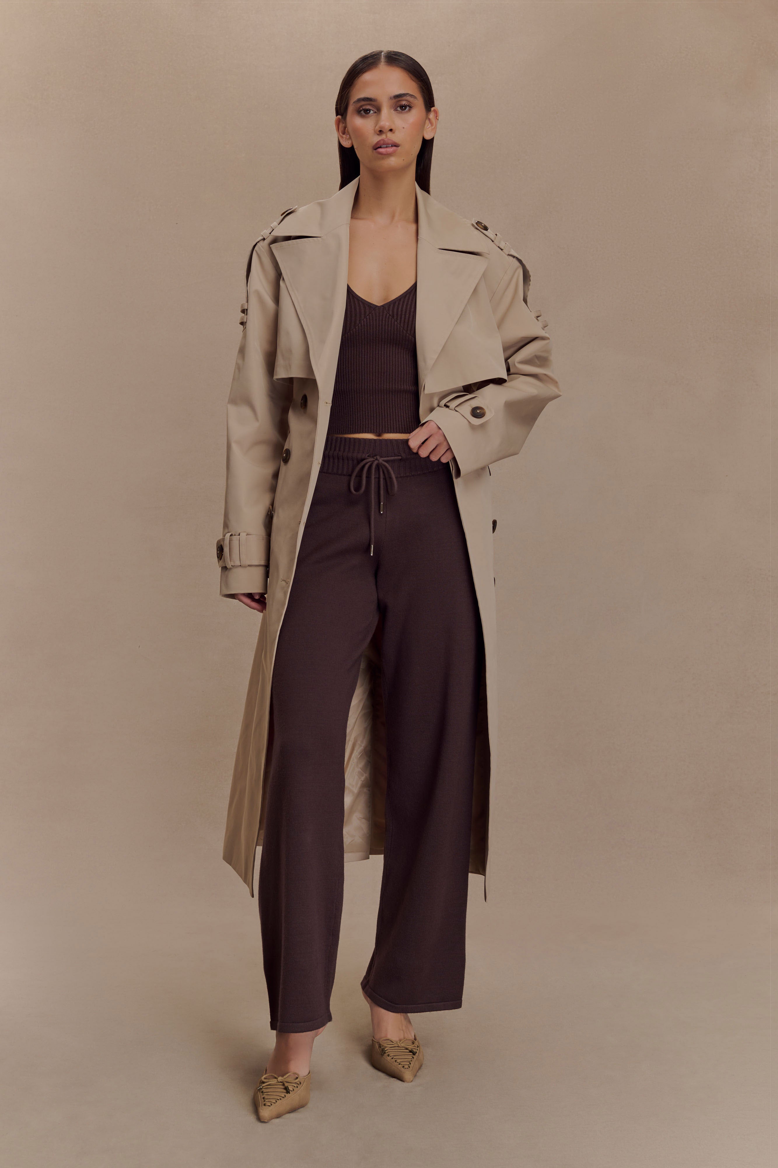 Natalya Ribbed Knit Cami Top - Dark Chocolate、mySite、solidvoid