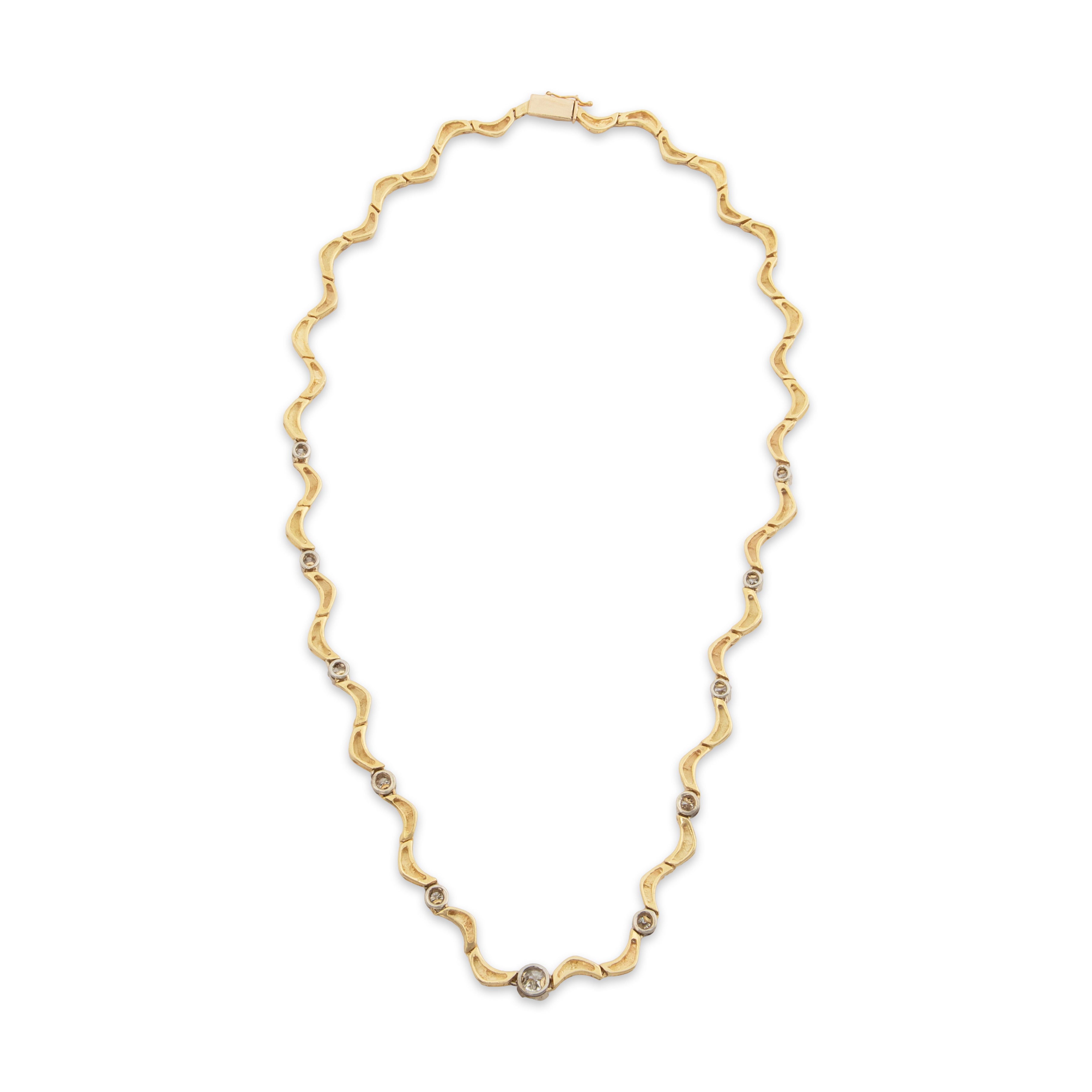 Vintage 14k Yellow Gold 1.50cttw Diamond Undulating Necklace 16、mySite、hinf8tx79