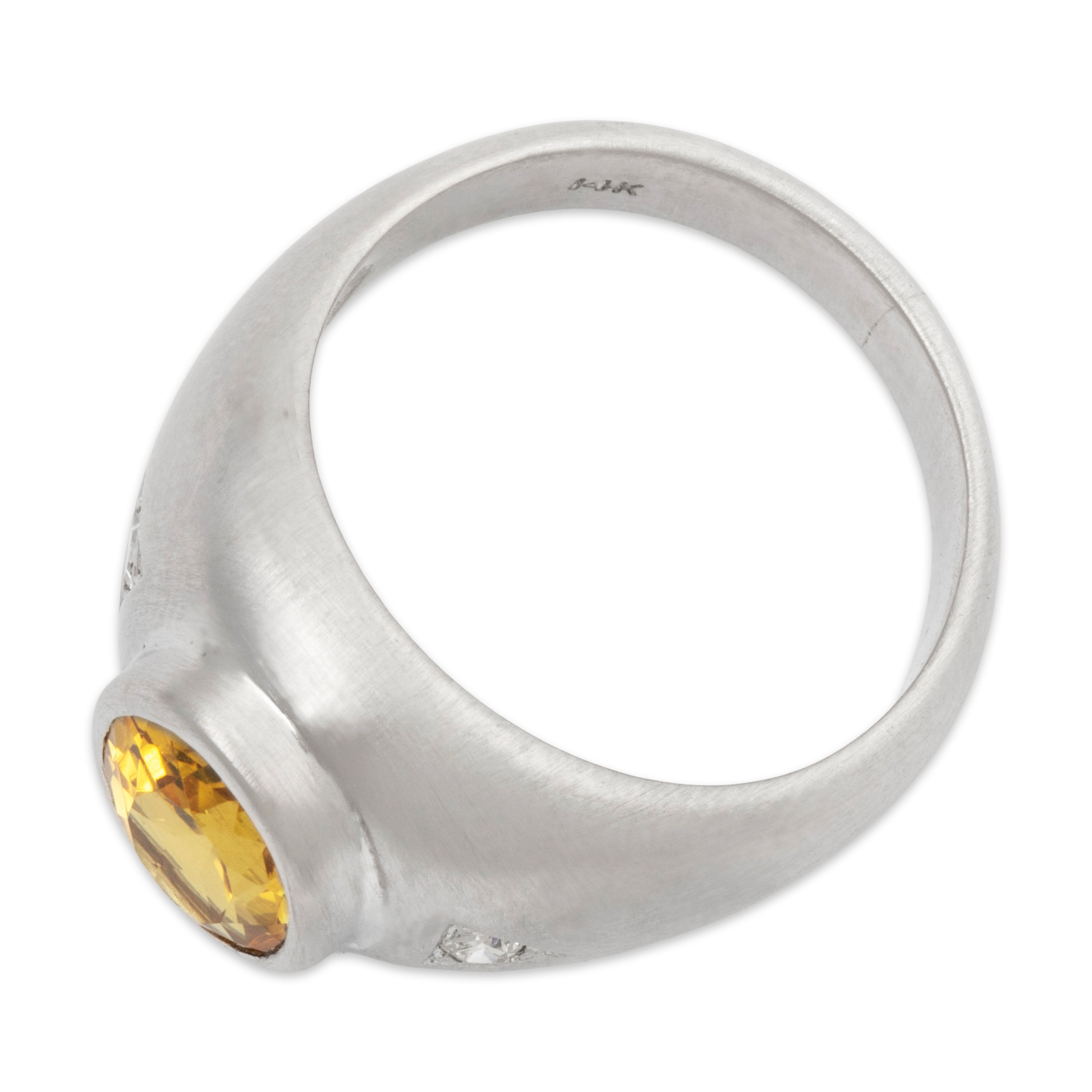 Vintage Heavy 14k White Gold 2.3cttw Citrine Diamond Brushed Bezel Set Ring 8.50、mySite、hinf8tx79