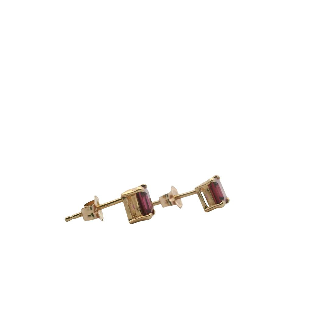  Estate 14K Yellow Gold Rhodolite Garnet Stud Earrings