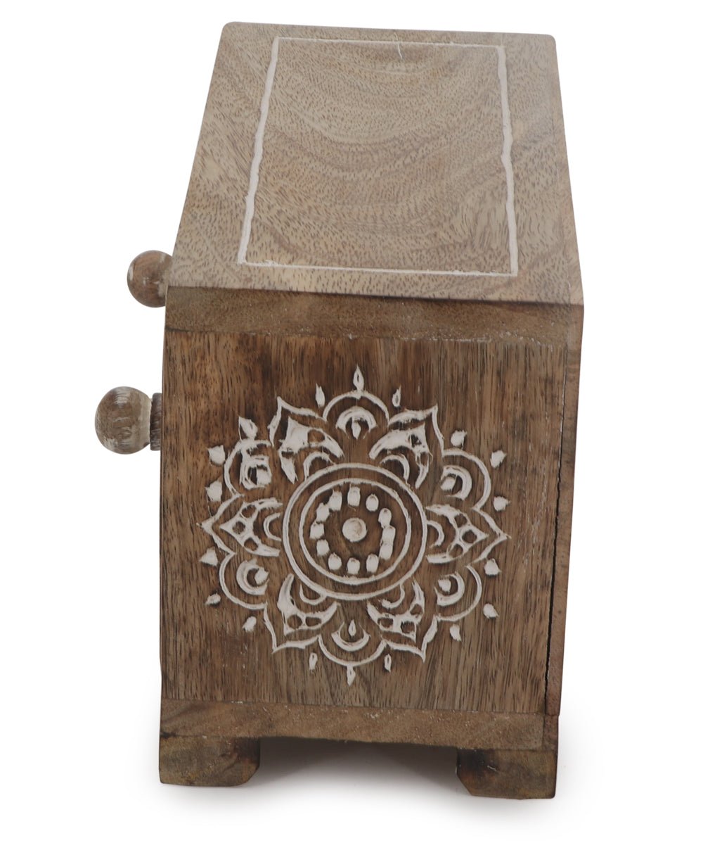Small Tabletop Carved Wood Mandala Pedestal Riser With Drawers、mySite、topwebapps