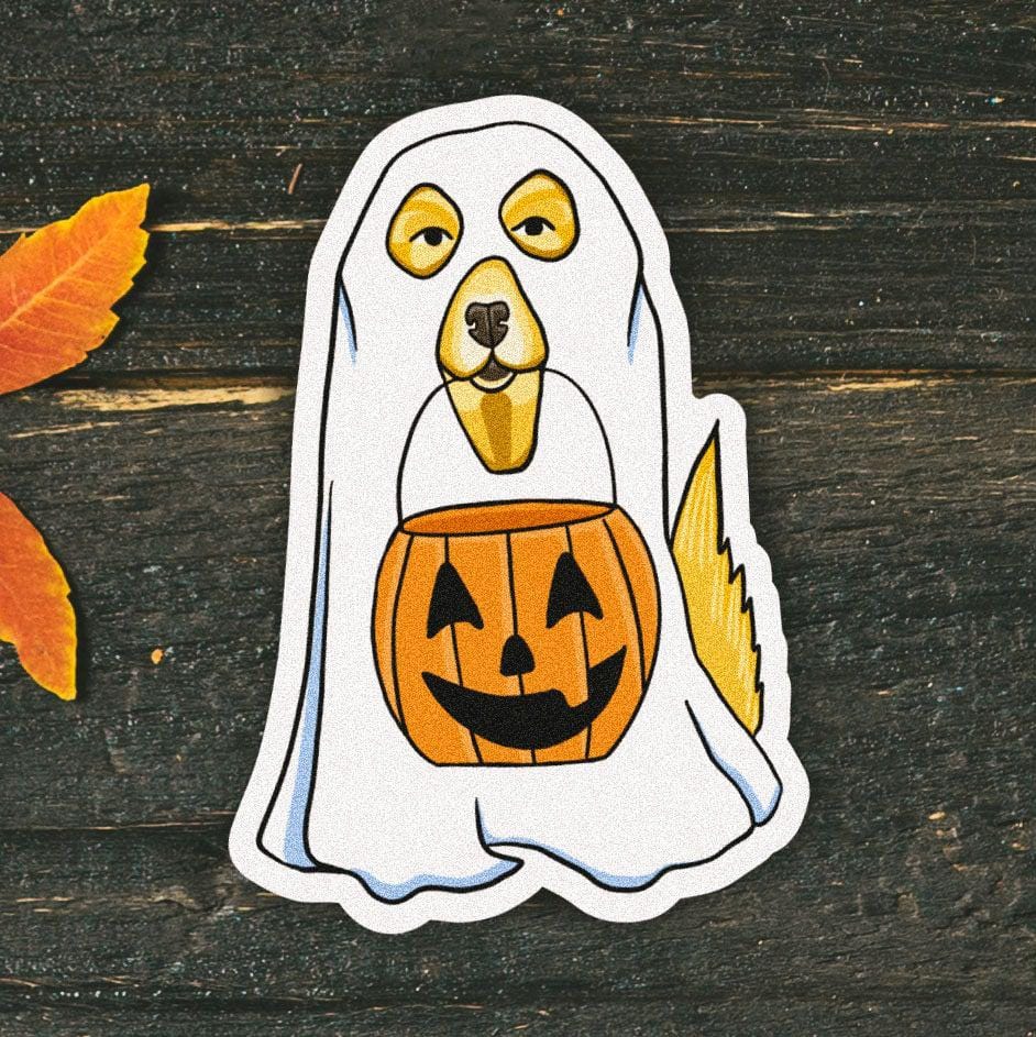  Dog in Ghost Costume Halloween Sticker、mySite、elrpsem3k