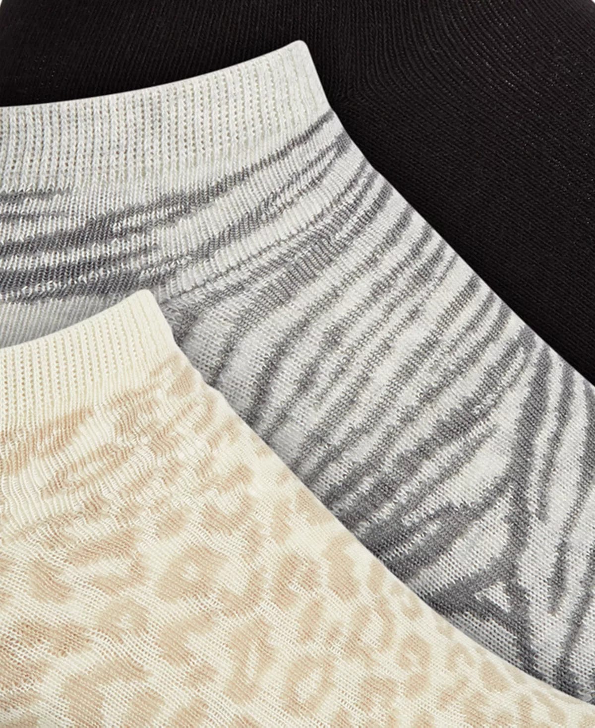 Women's No Show Socks Jenni 3pr Animal Print Super Soft Neutral Colors、mySite、g9winljtr