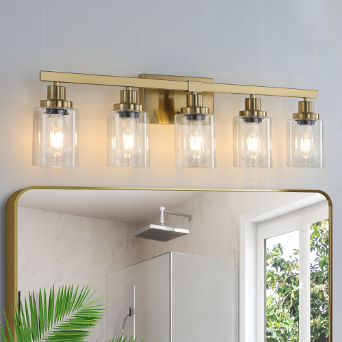 37" Golden 6-Light Vanity Light with Clear Glass Shades, Modern Iron Metal Bathroom Wall Fixture for Mirror, Ideal for Bathroom and Dressing Table (No Bulbs)、、eastwooduniform