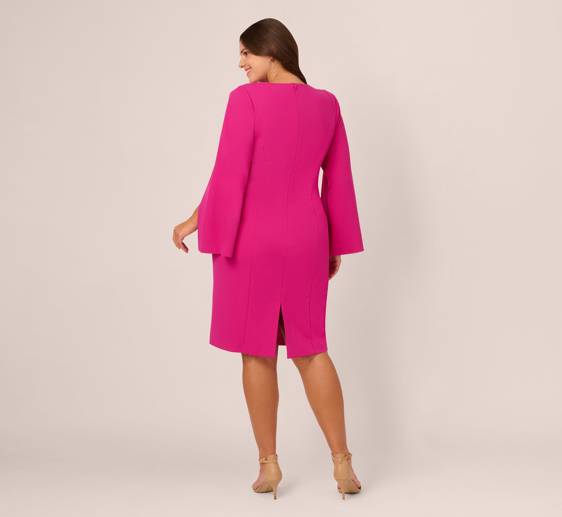 Plus Size Knit Crepe Jewel Short Dress In Berry Rose、mySite、solidvoid