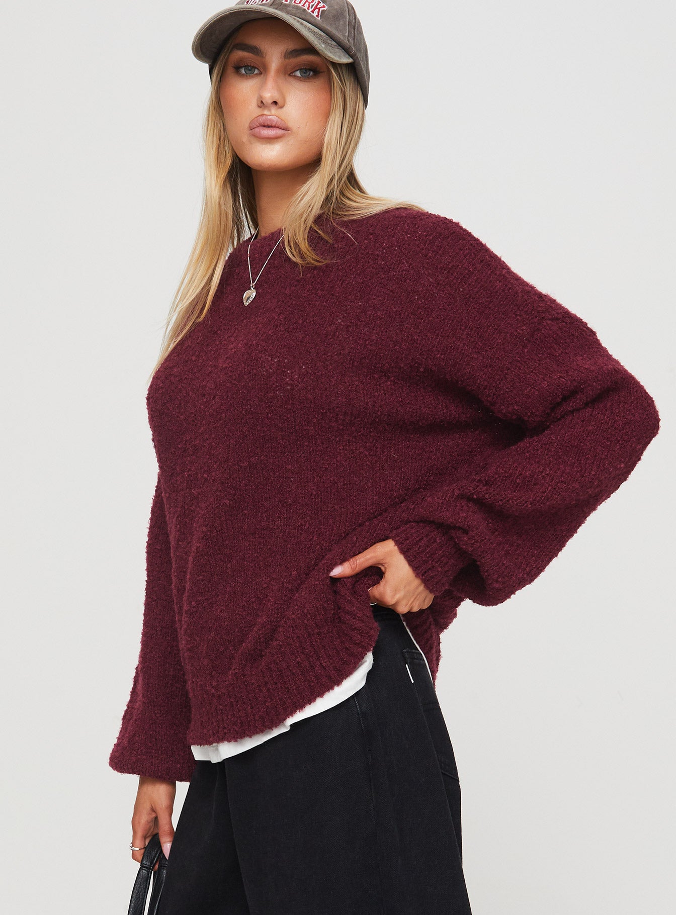 Niomie Knit Sweater Burgundy、mySite、solidvoid