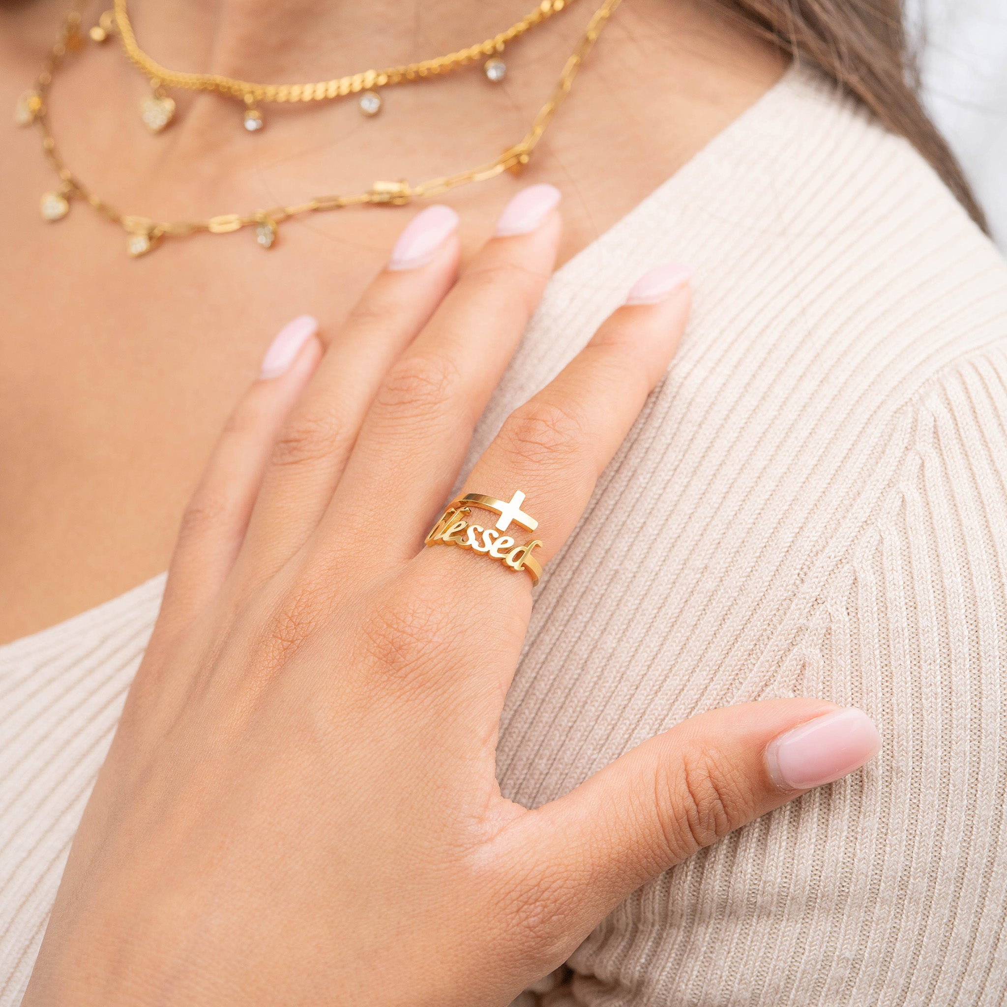 18K Gold PVD Stainless Steel Adjustable Blessed Ring / KSS0007、mySite、dreamappss