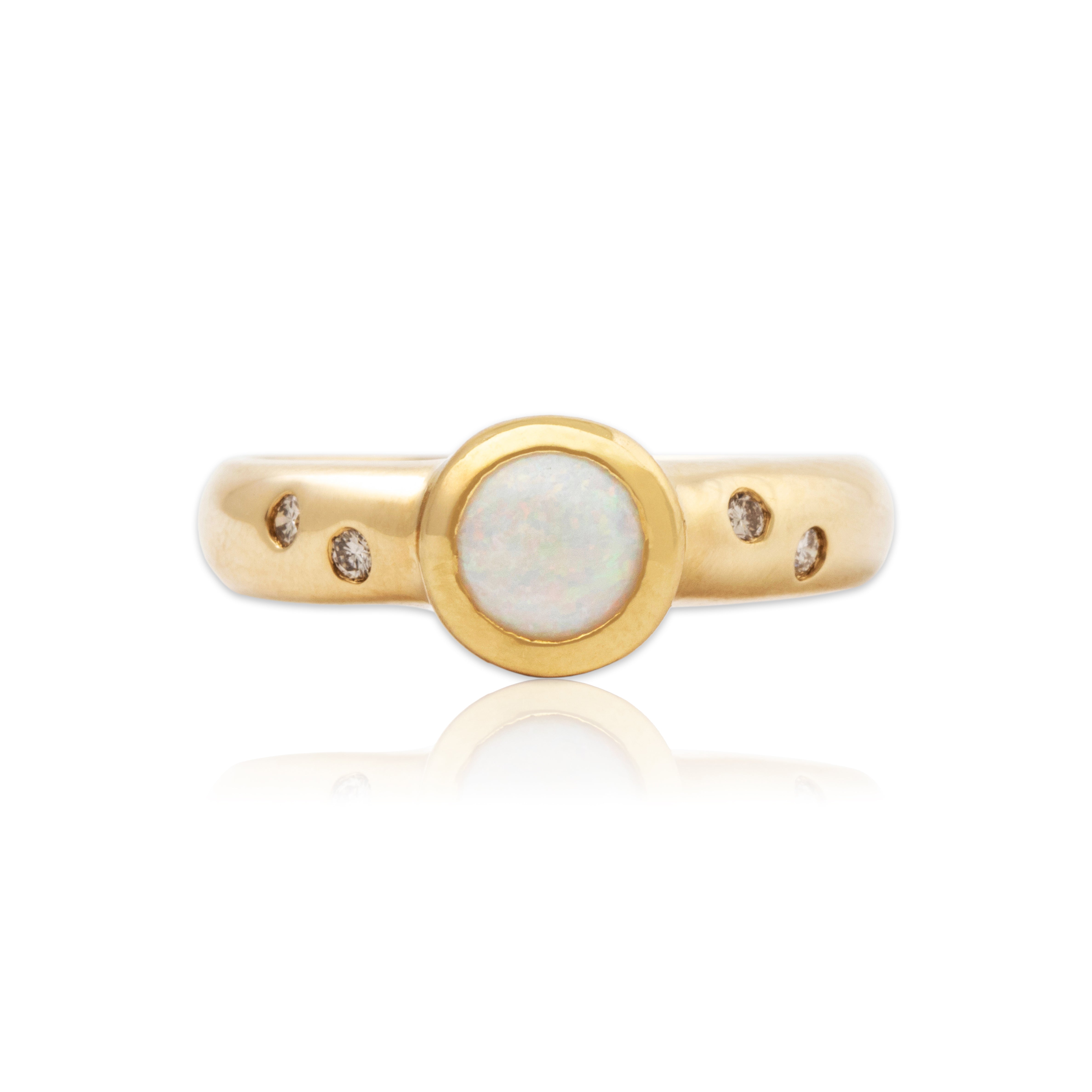 Vintage 14k Yellow Gold Opal Diamond Sleek Ring 8.25、mySite、hinf8tx79