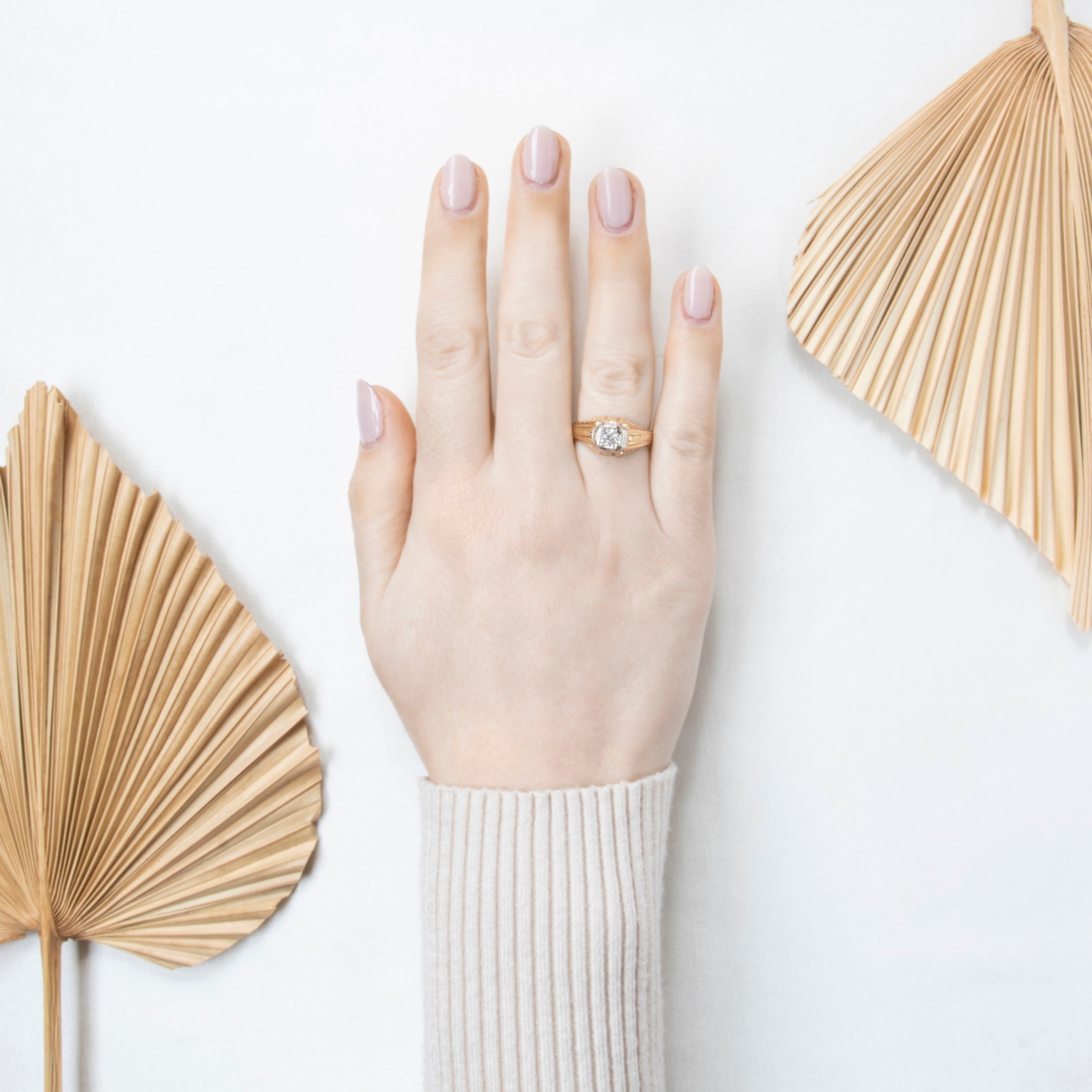 Antique 14k Yellow Gold .25ct Old Mine Diamond Engraved Shoulders Ring 8.25、mySite、hinf8tx79