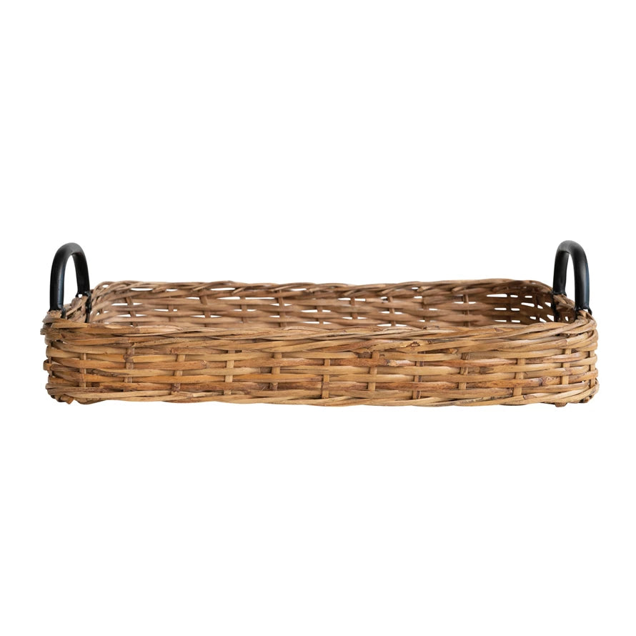  Decorative Hand-Woven Rattan Tray with Metal Handles、mySite、elrpsem3k