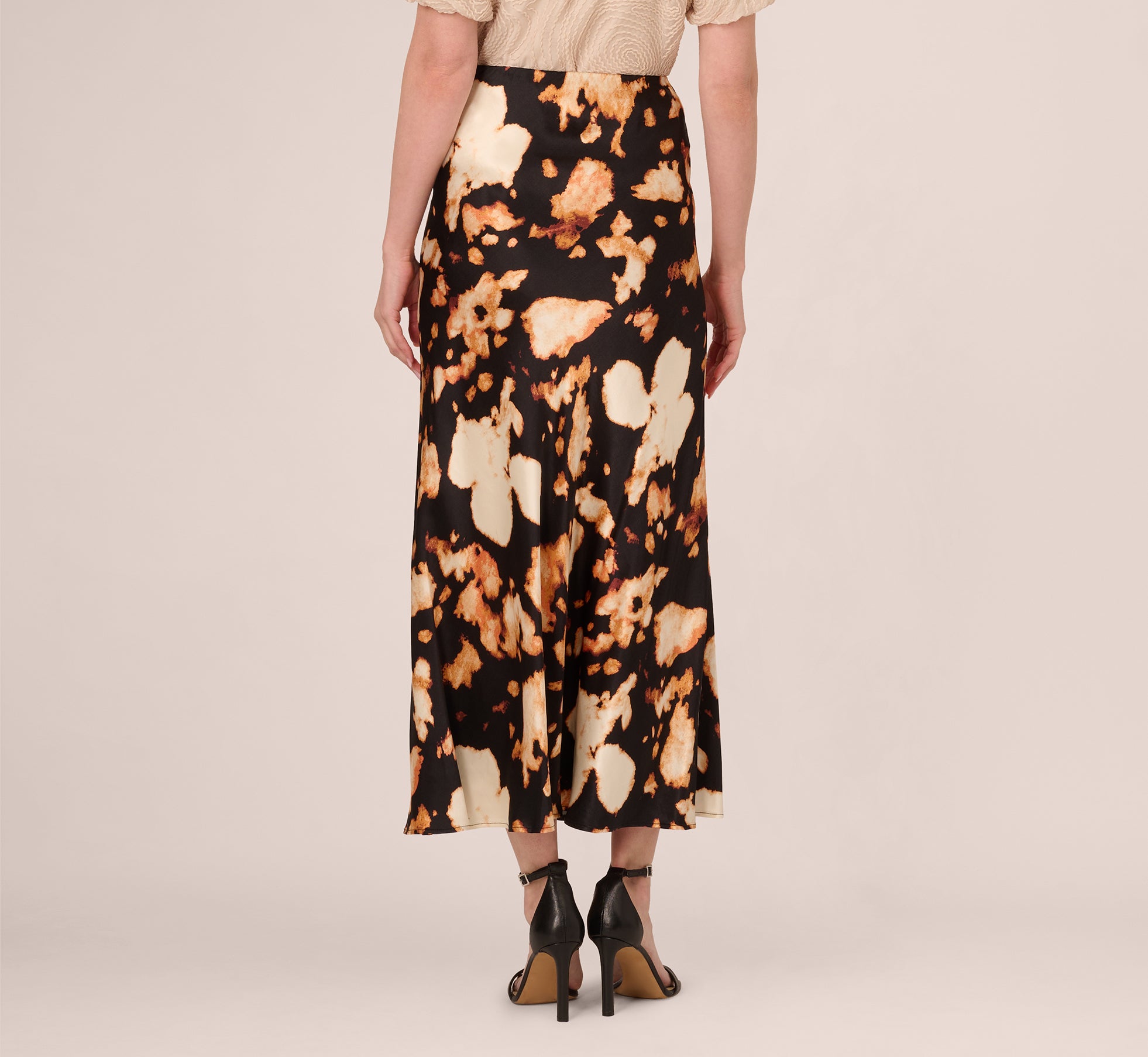 Printed Satin A Line Maxi Skirt In Black Eclipse、mySite、solidvoid