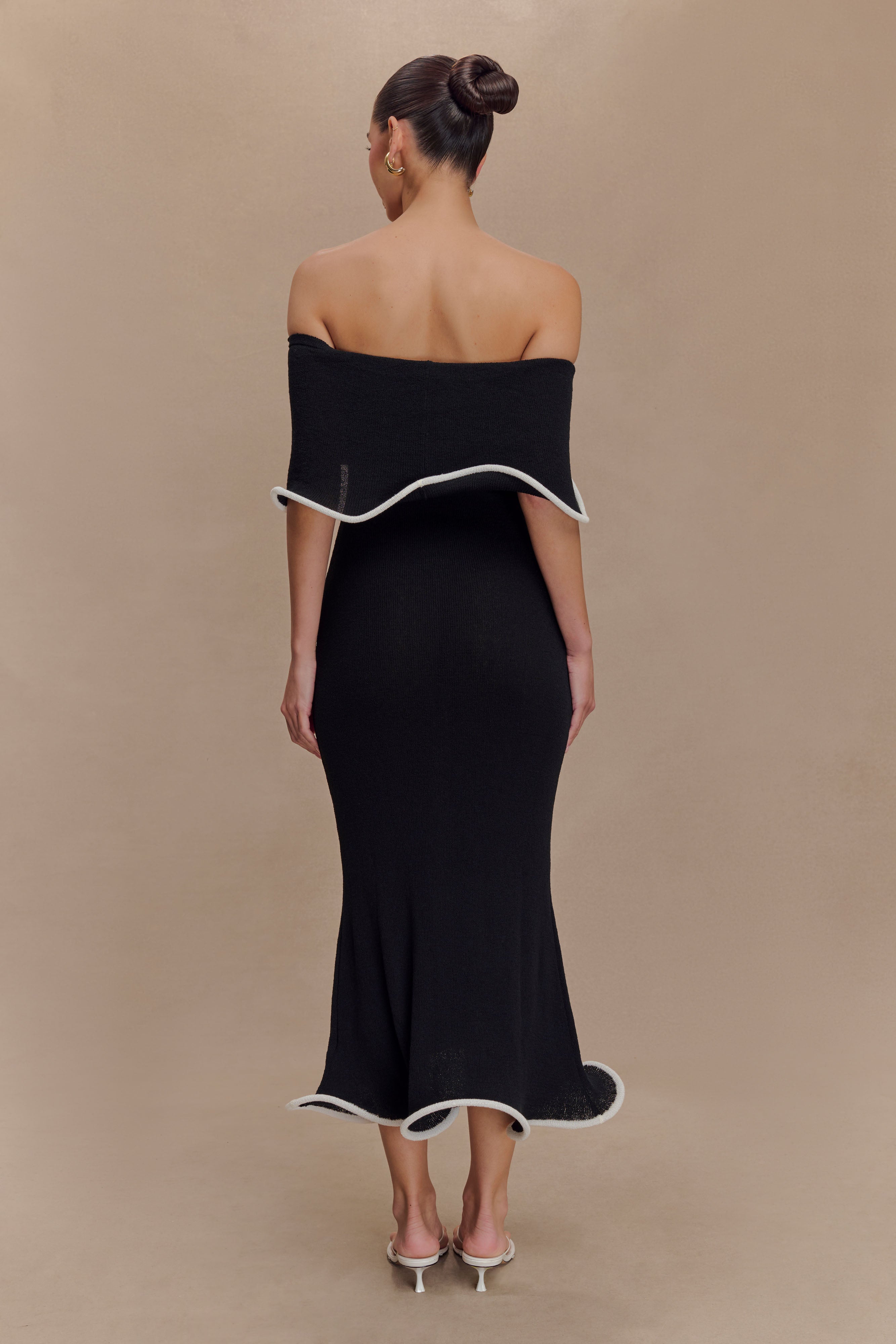 Molly Off Shoulder Knit Midi Dress - Black/White、mySite、solidvoid