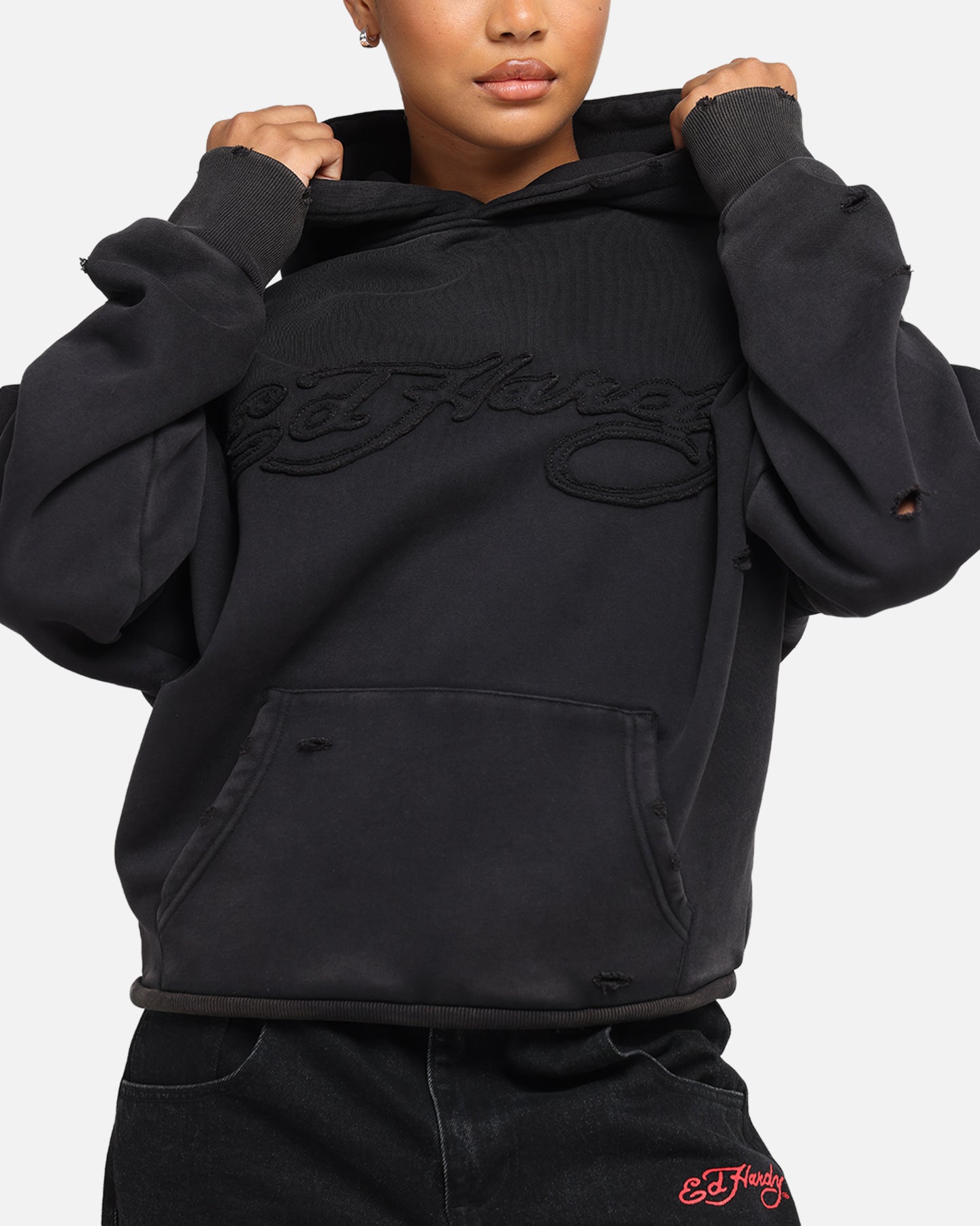 Ed Hardy Distressed Hoodie Washed Black、mySite、zt4zffjzw