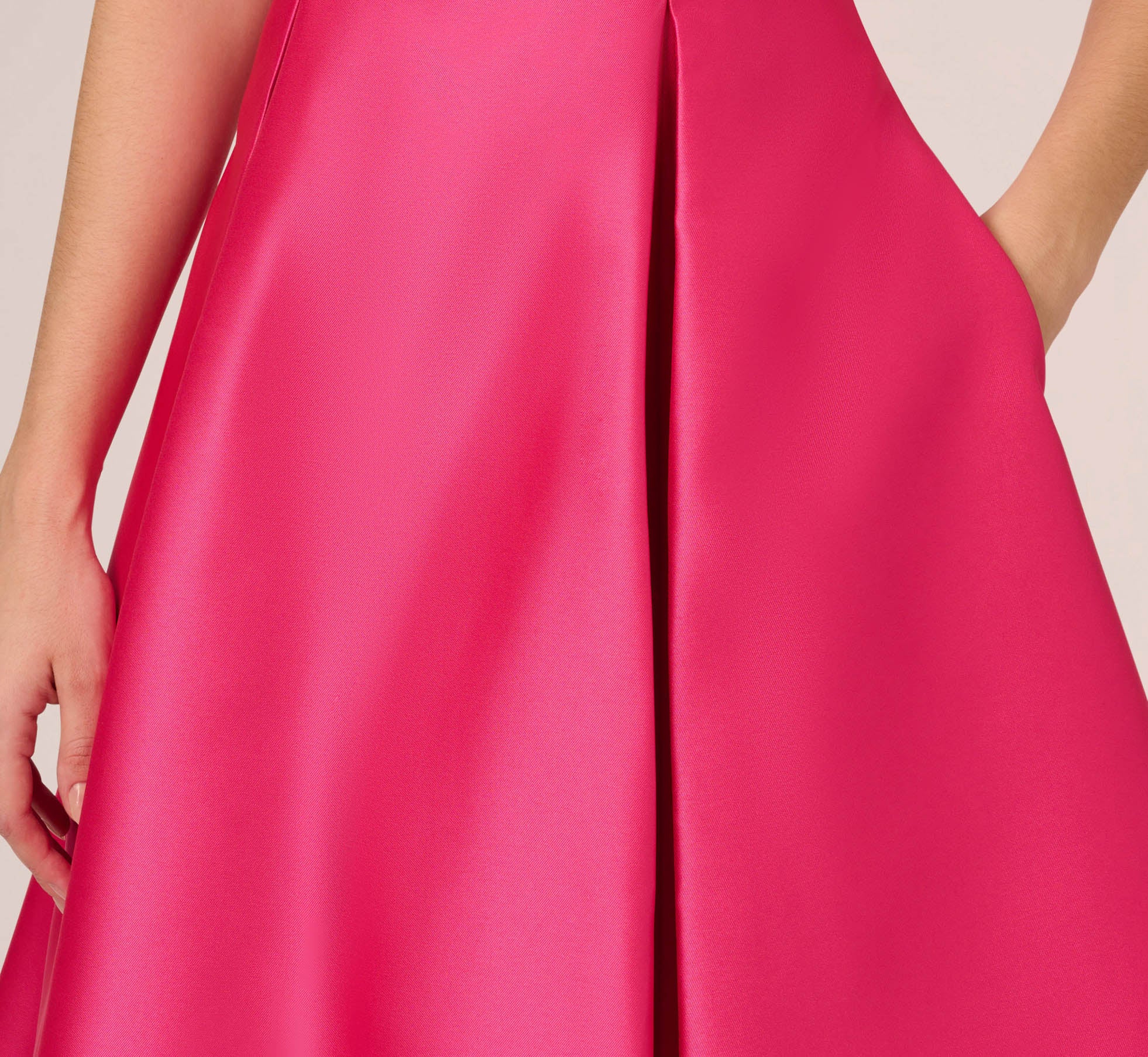 Sleeveless Mikado Fit And Flare Midi Dress With V-Back In Electric Pink、mySite、solidvoid