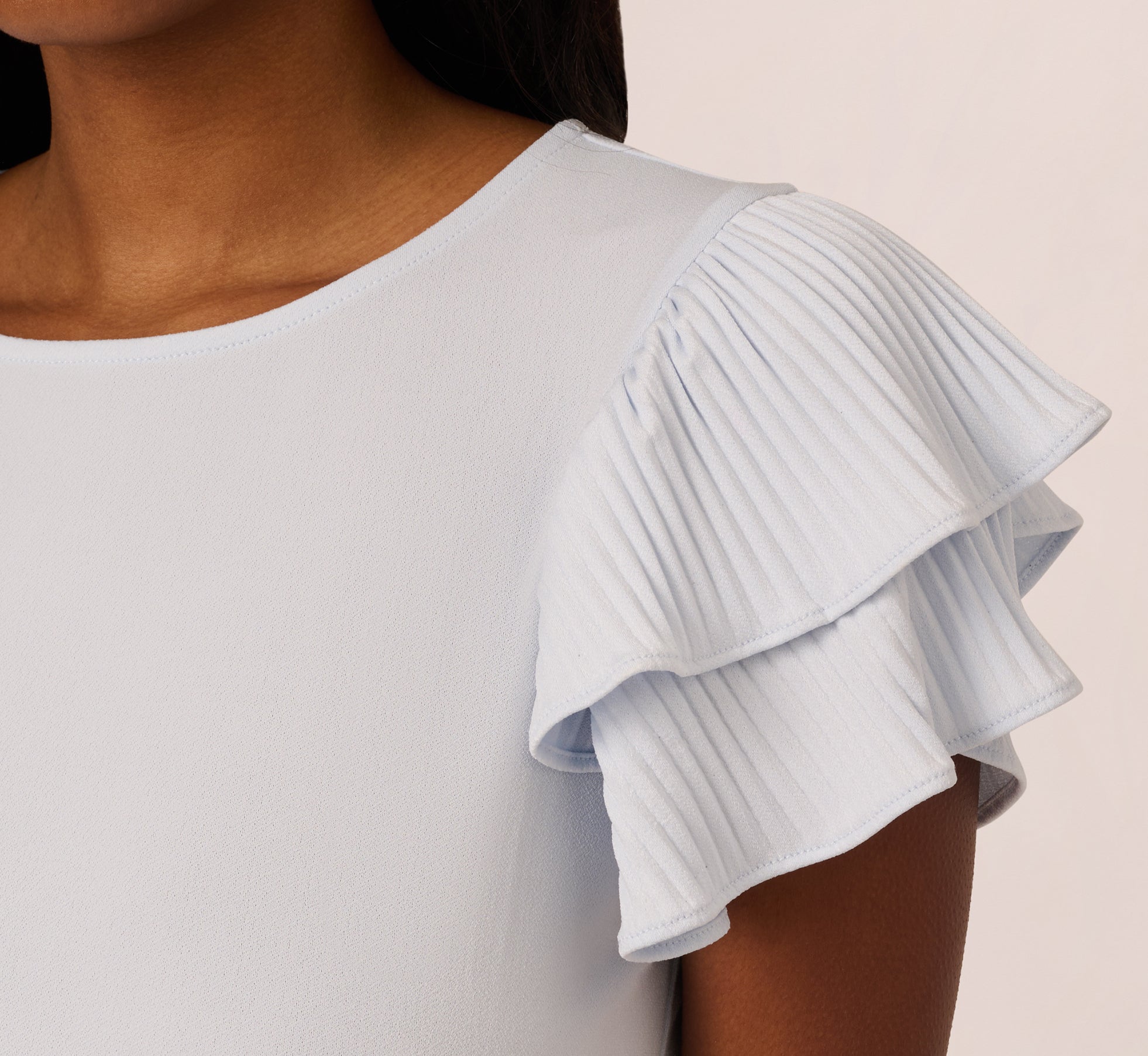 Double Flutter Sleeve Top With Pleated Details In Halogen Blue、mySite、solidvoid