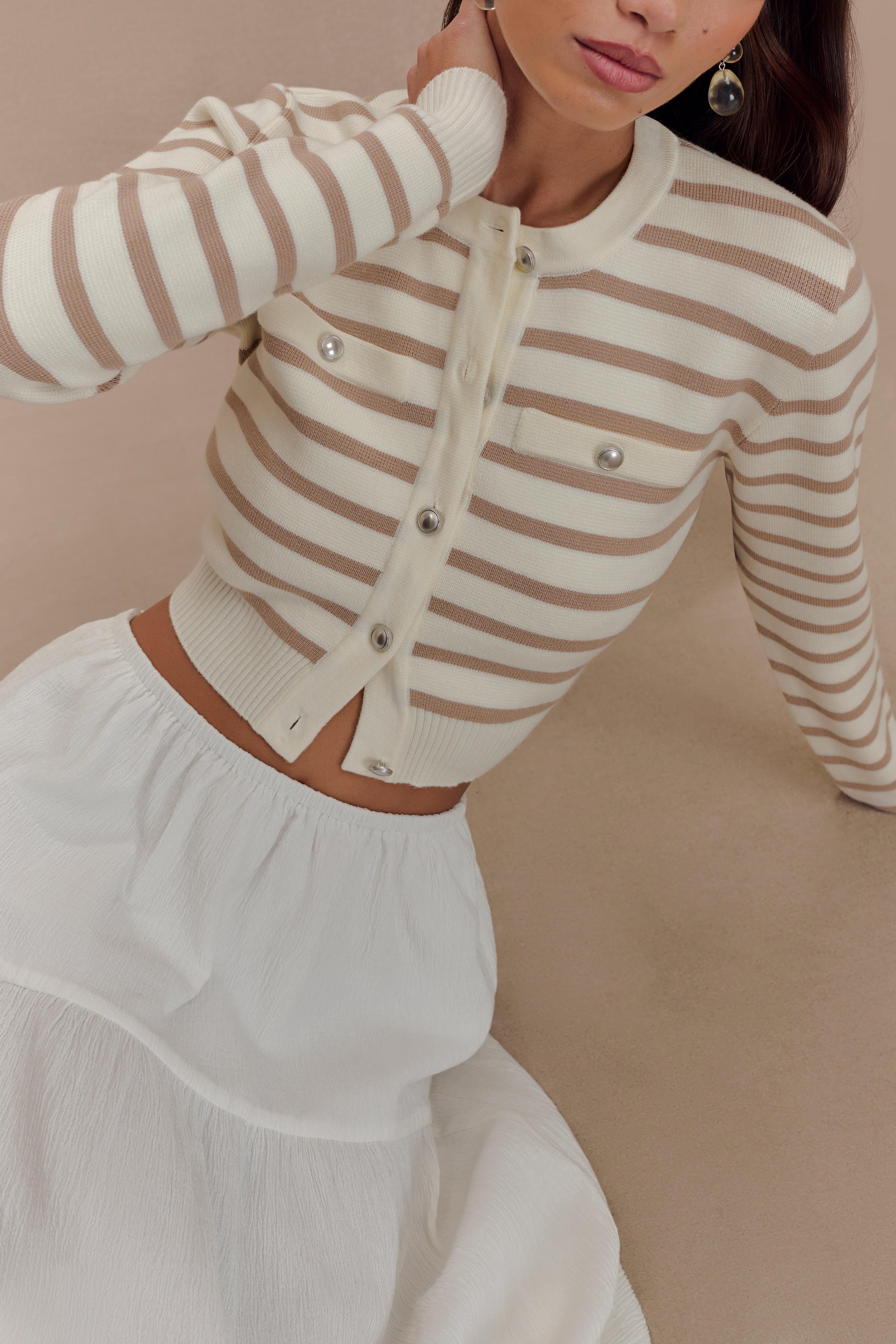 Tanner Striped Knit Cardigan - Nude/White、mySite、solidvoid